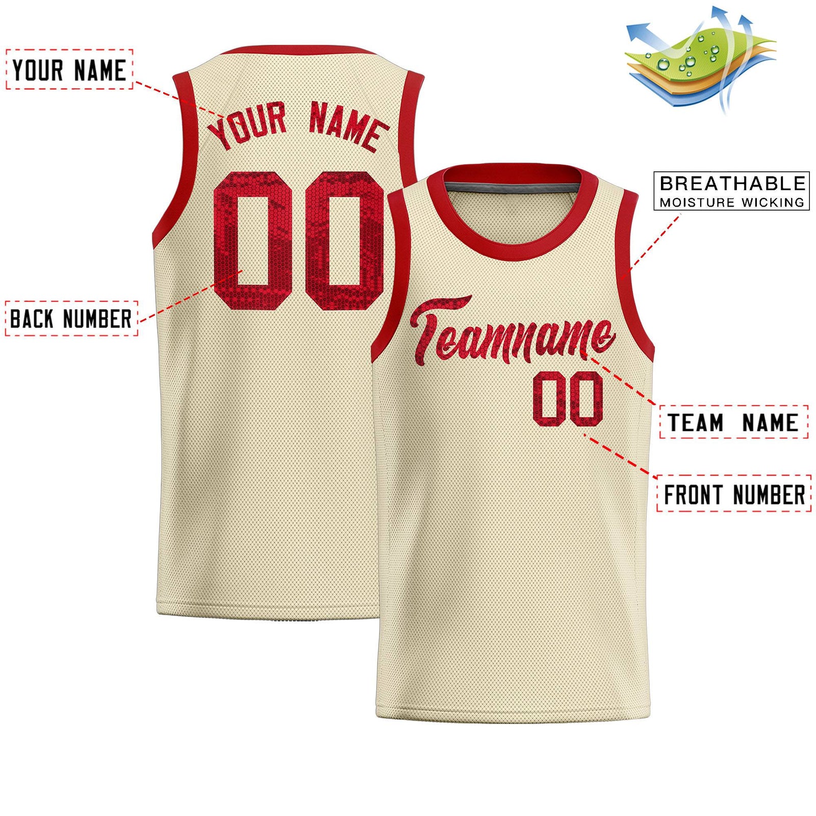 Custom Cream Sequined Tops Athletic Basketball Jersey