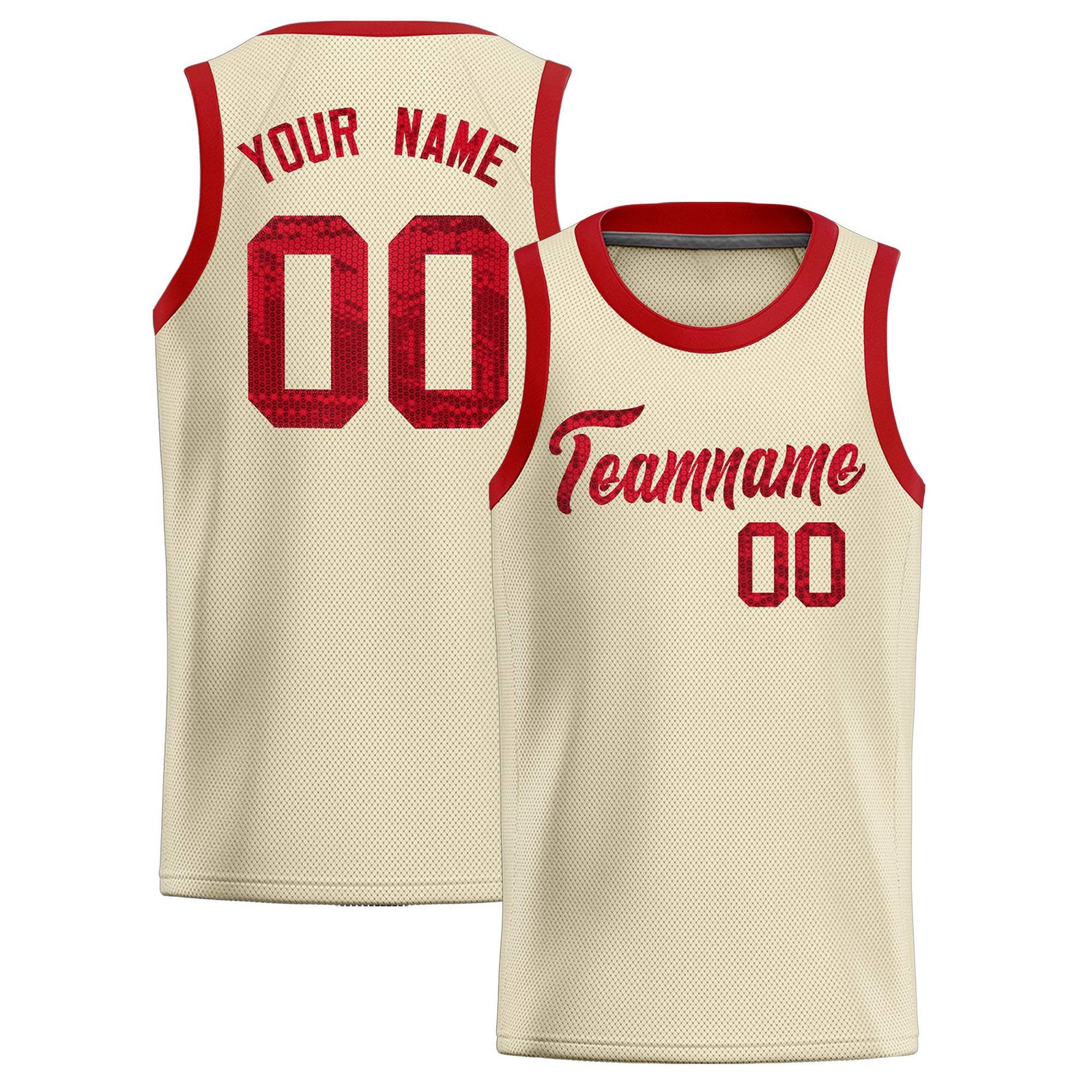 Custom Cream Sequined Tops Athletic Basketball Jersey
