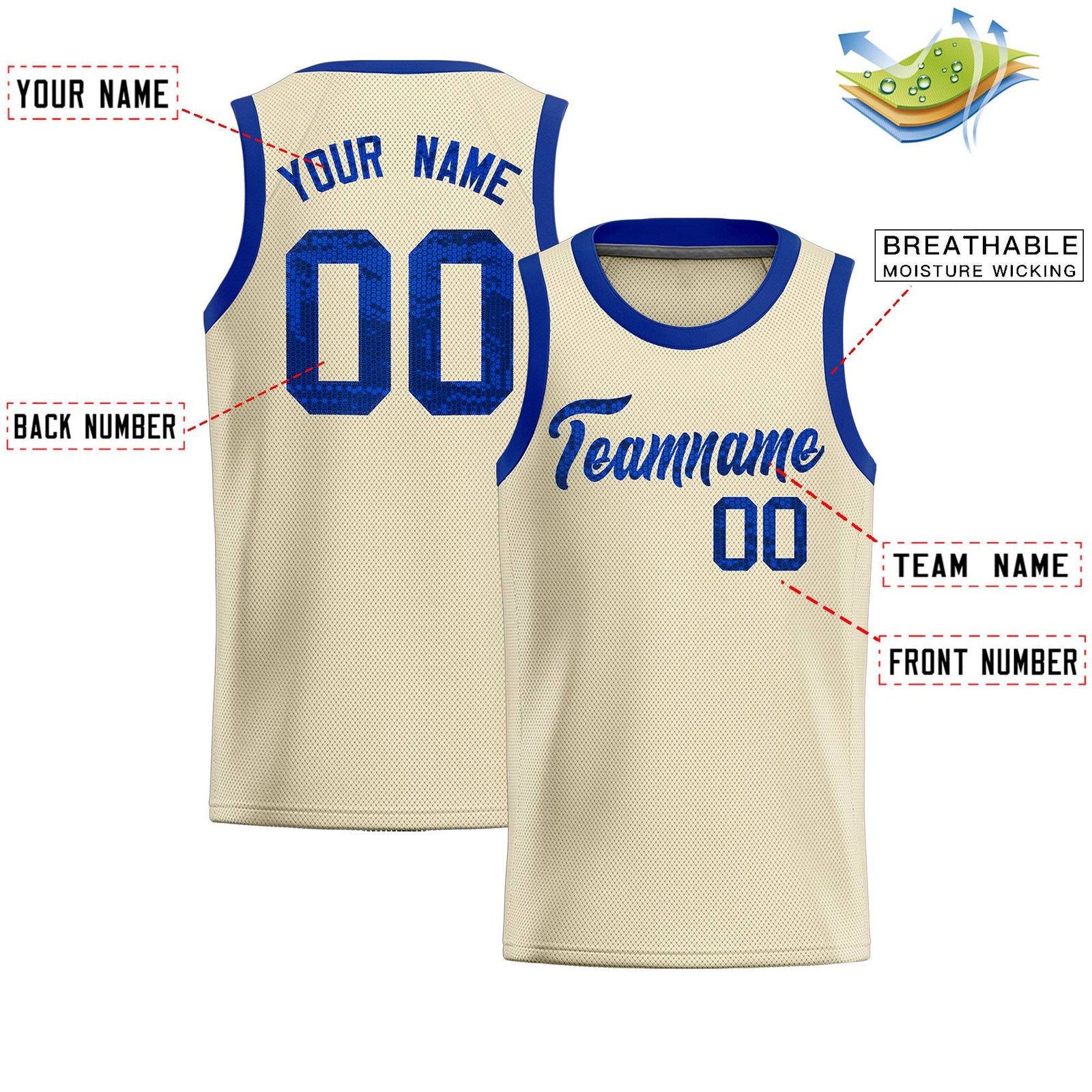 Custom Cream Sequined Tops Athletic Basketball Jersey