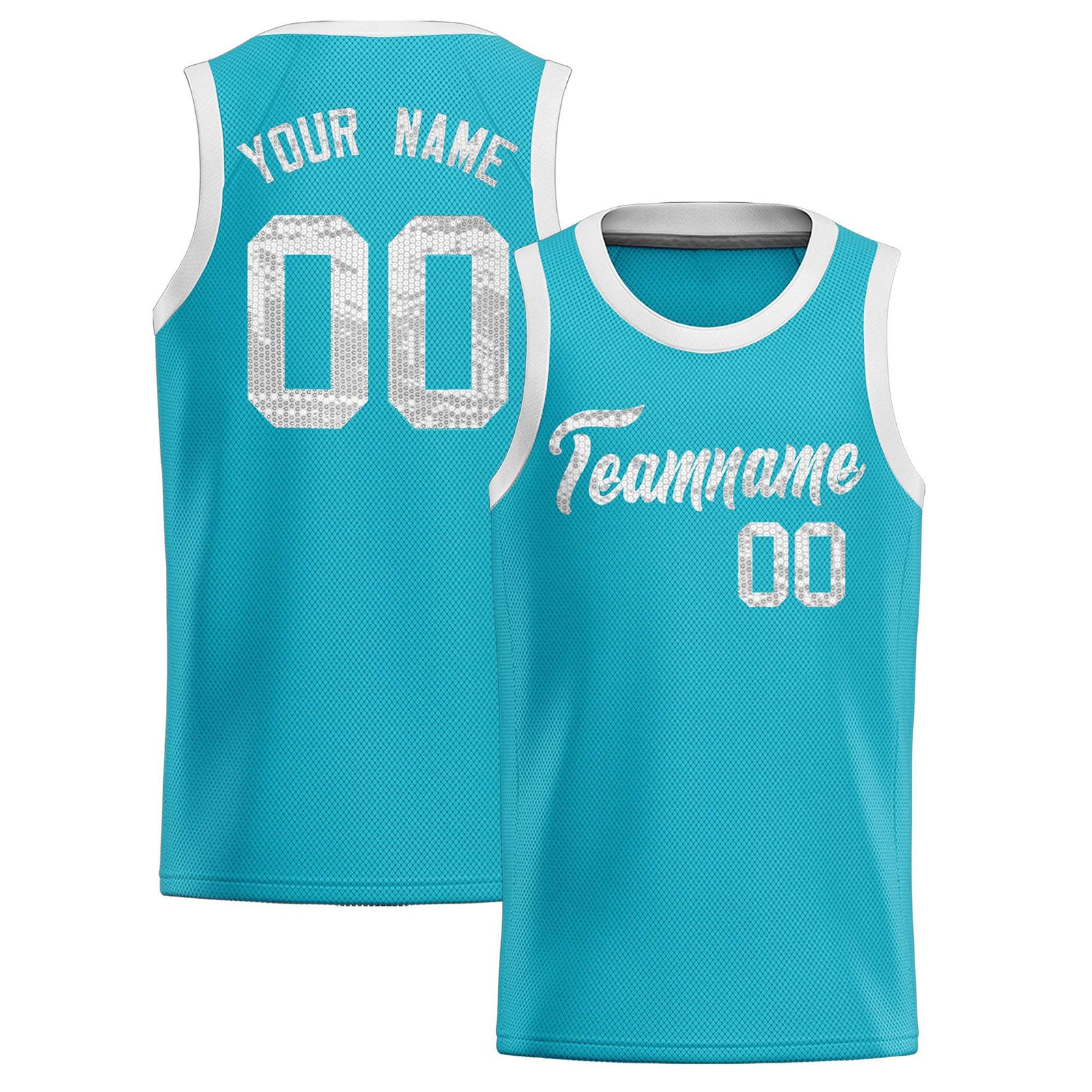 Custom Sky Blue Sequined Tops Athletic Basketball Jersey