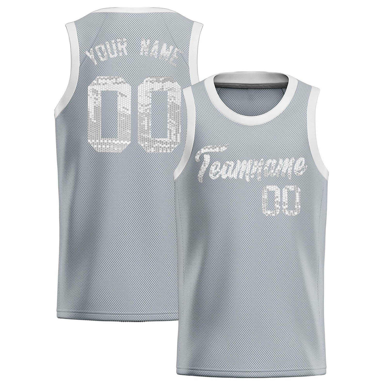 Custom Silver Sequined Tops Athletic Basketball Jersey