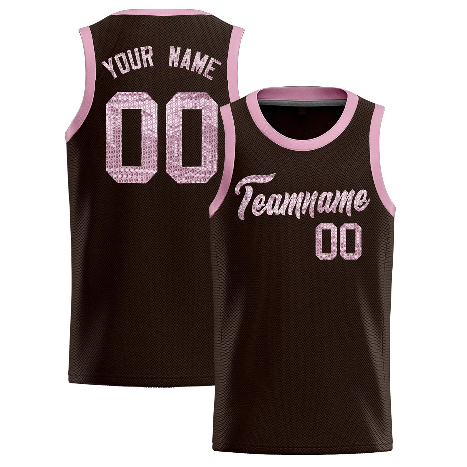 Custom Brown Sequined Tops Athletic Basketball Jersey