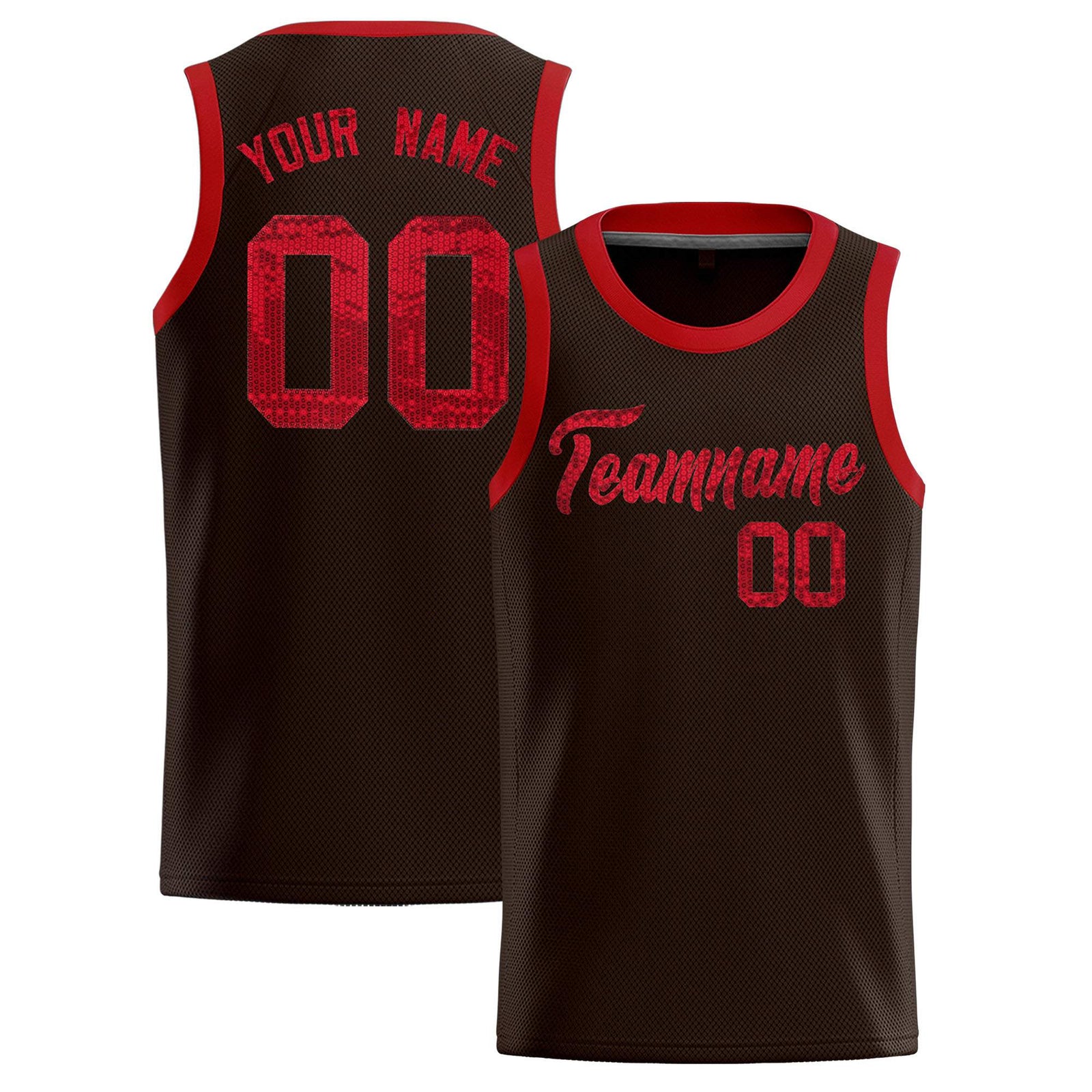 Custom Brown Sequined Tops Athletic Basketball Jersey