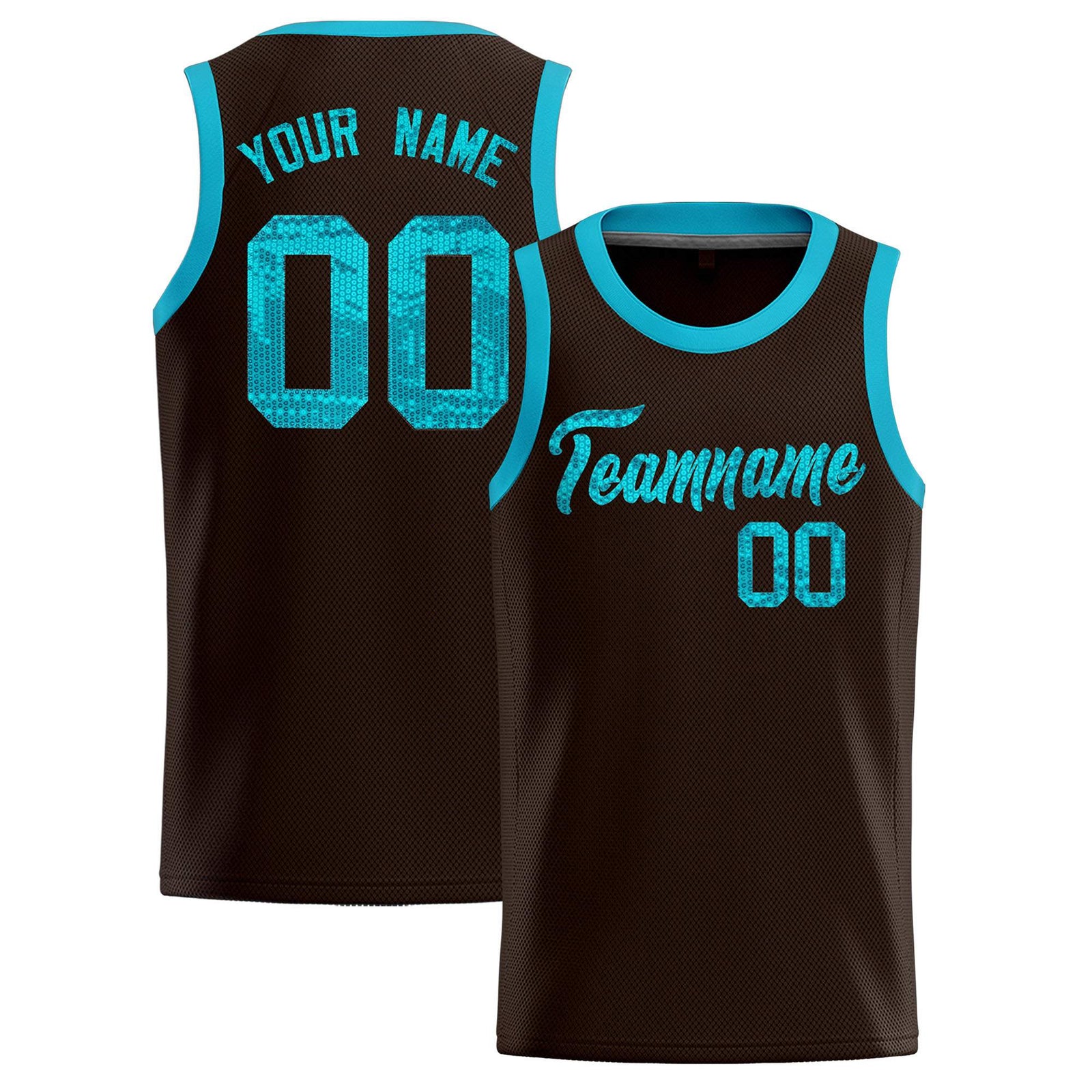Custom Brown Sequined Tops Athletic Basketball Jersey