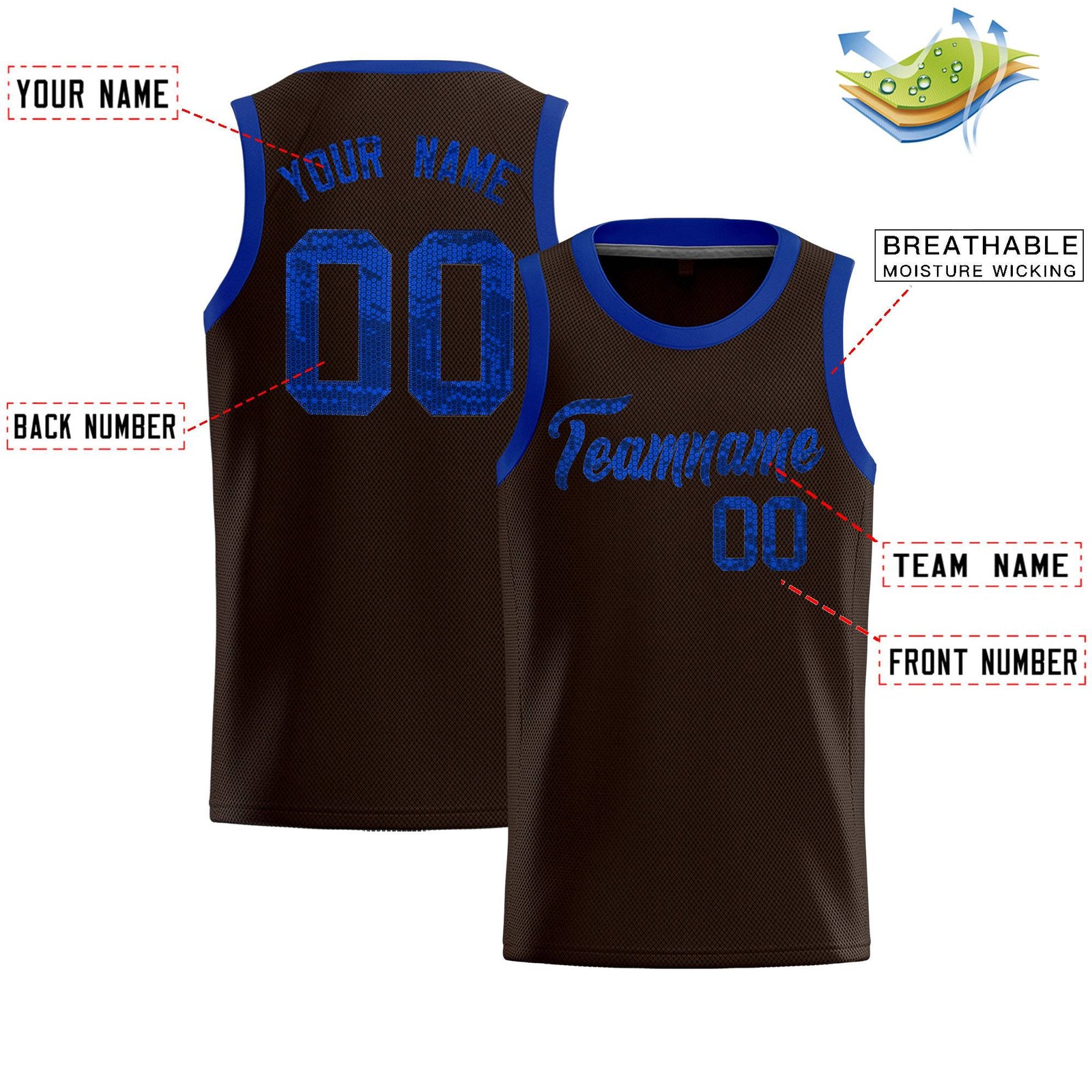 Custom Brown Sequined Tops Athletic Basketball Jersey