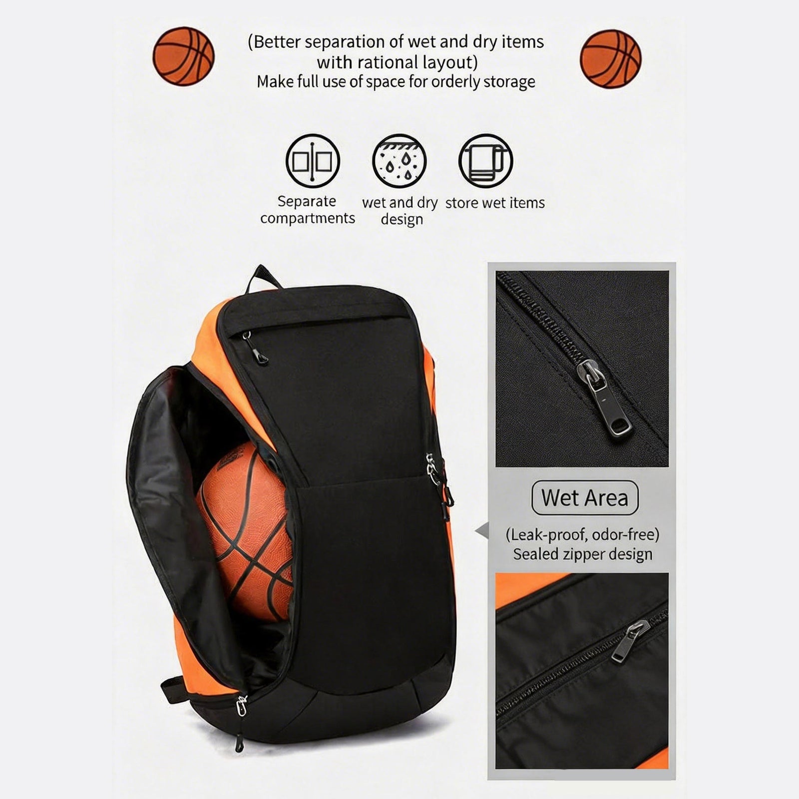 Custom Basketball Backpack – Sports Taraining Bag with Separate Ball Compartment & Wet Dry Storage