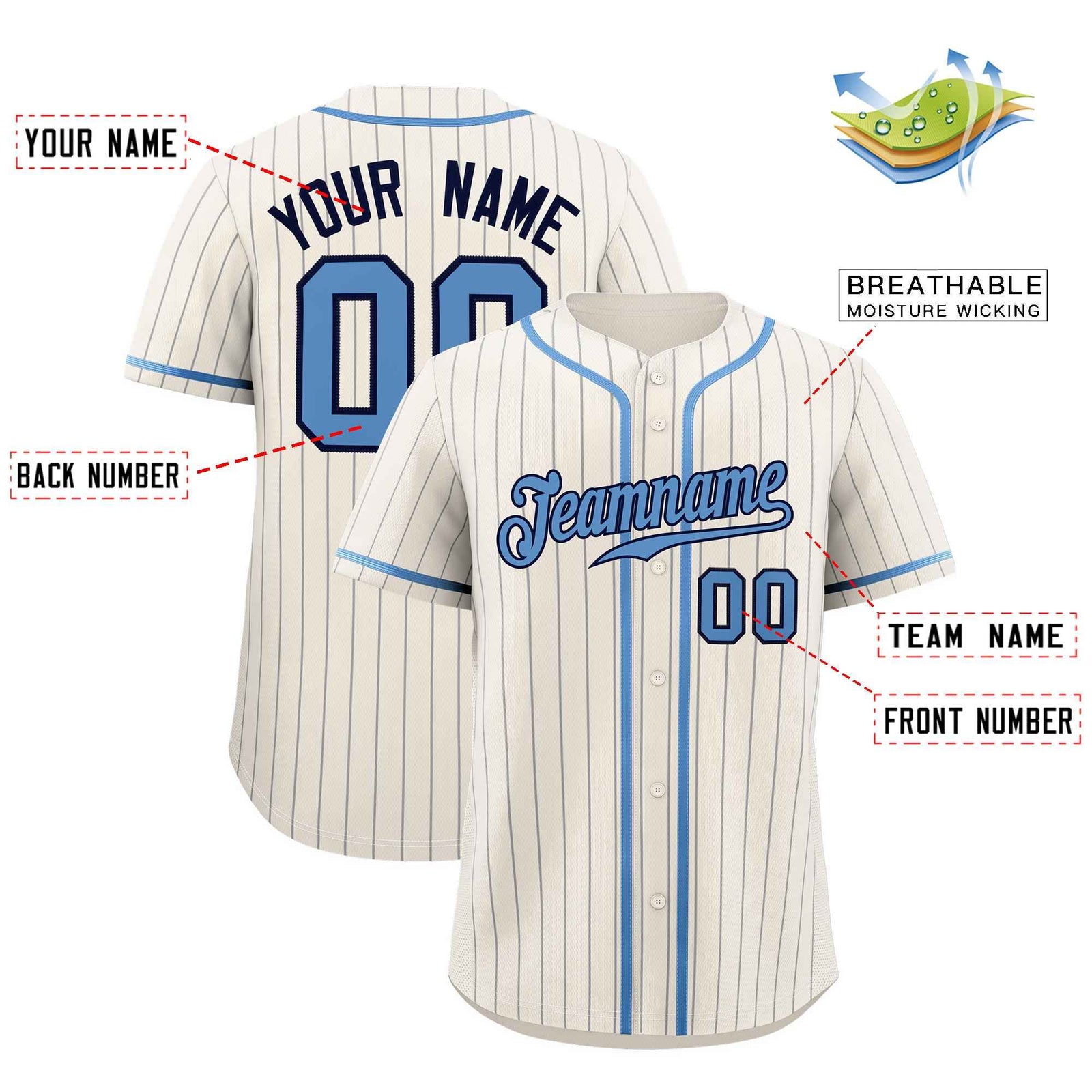 Custom White Light Blue Pinstripe Authentic Baseball Jersey