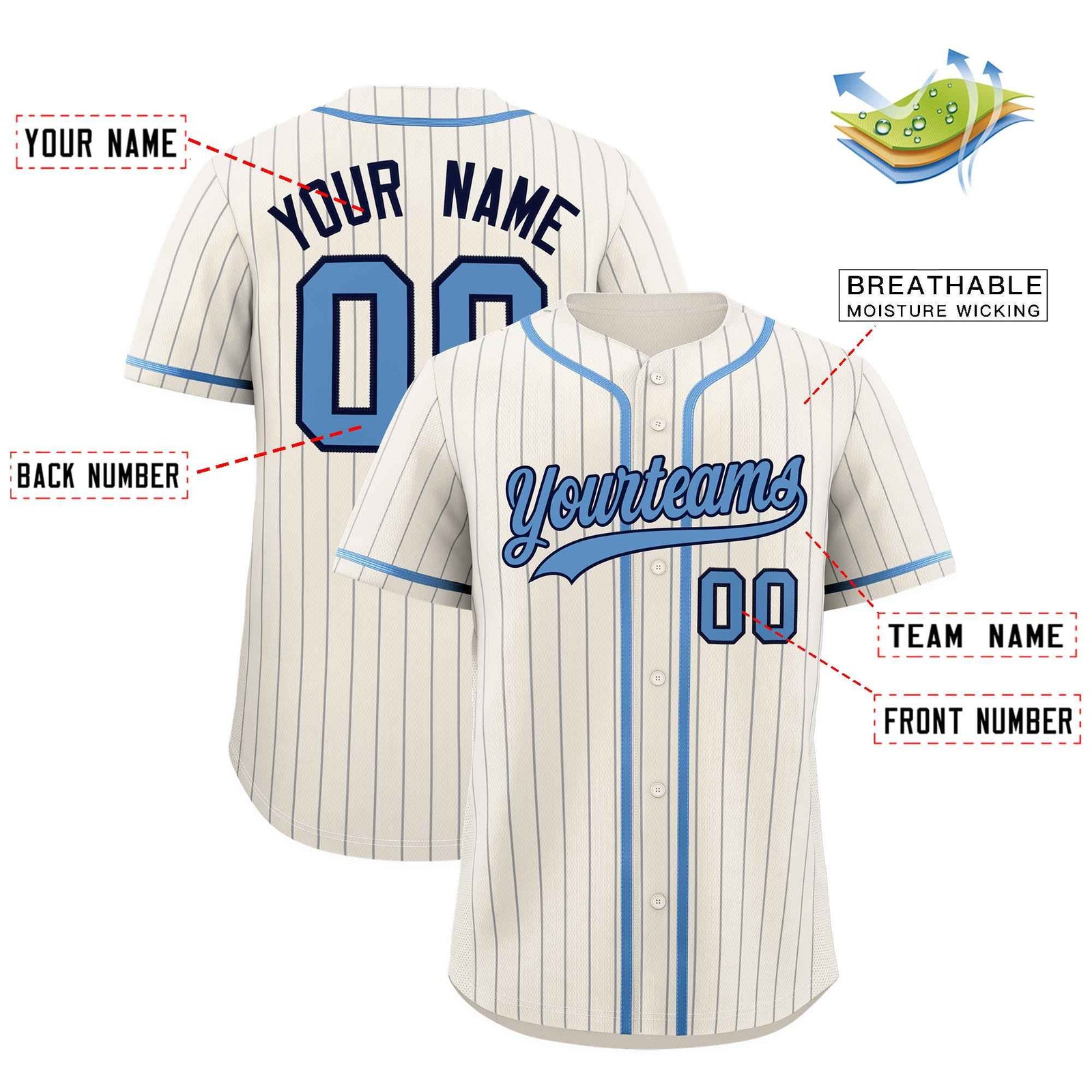 Custom White Light Blue Pinstripe Authentic Baseball Jersey