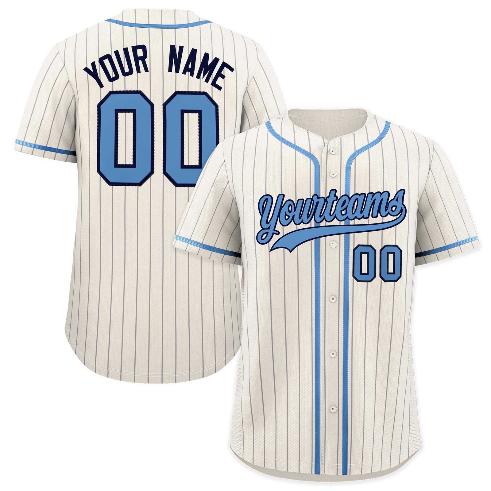 Custom White Light Blue Pinstripe Authentic Baseball Jersey