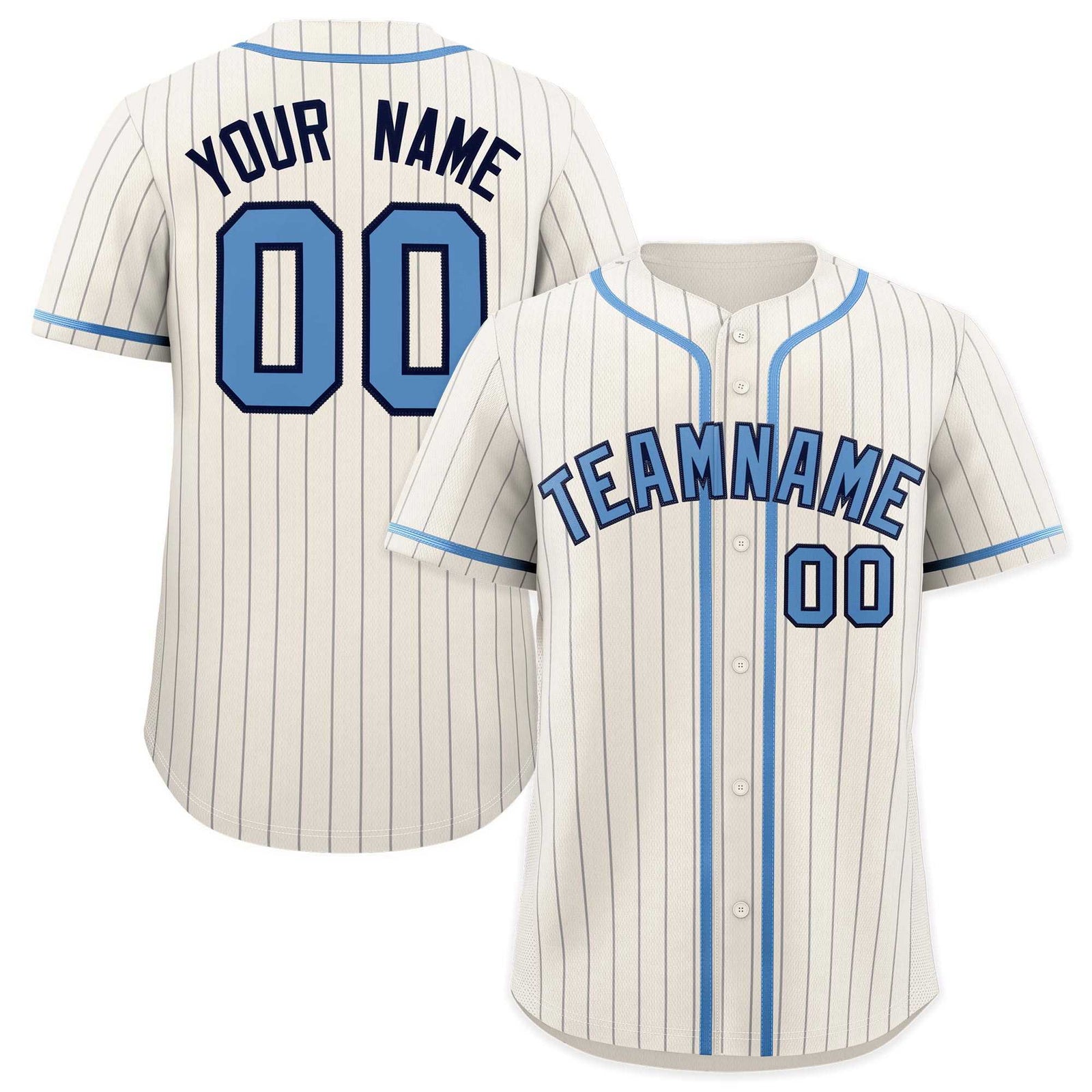 Custom White Light Blue Pinstripe Authentic Baseball Jersey