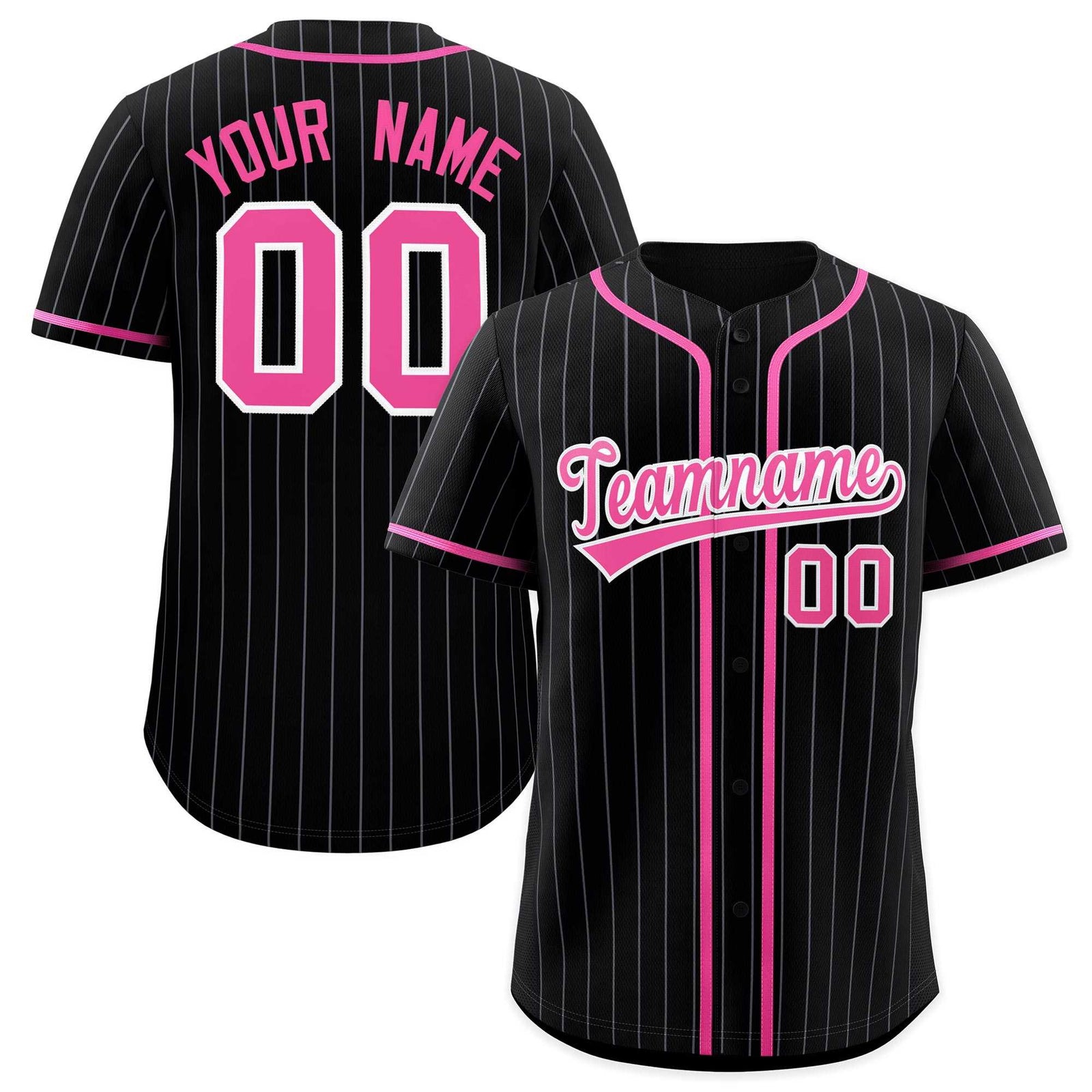 Custom Black Pink Pinstripe Authentic Baseball Jersey| KXKSHOP
