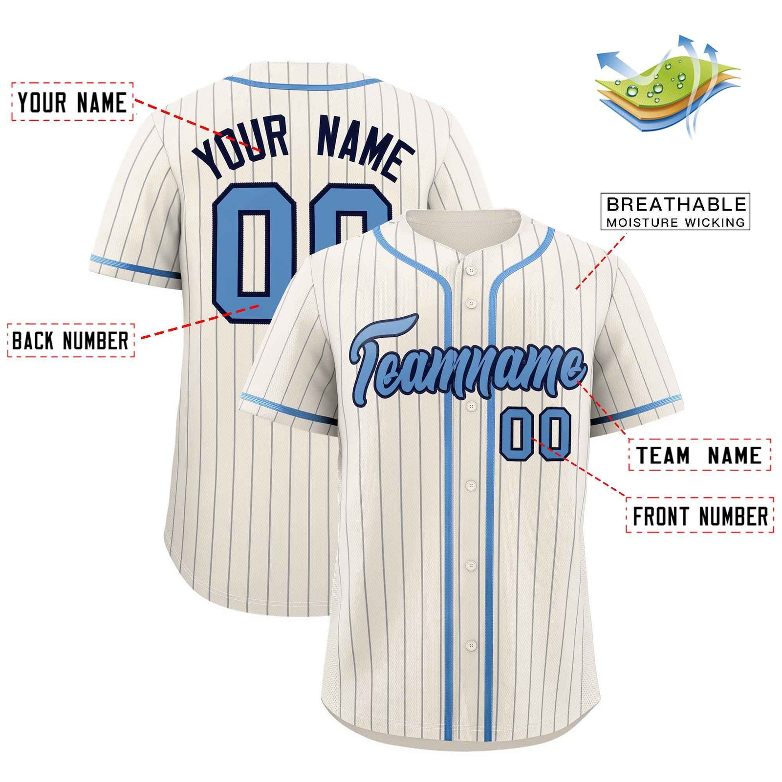 Custom White Light Blue Pinstripe Authentic Baseball Jersey