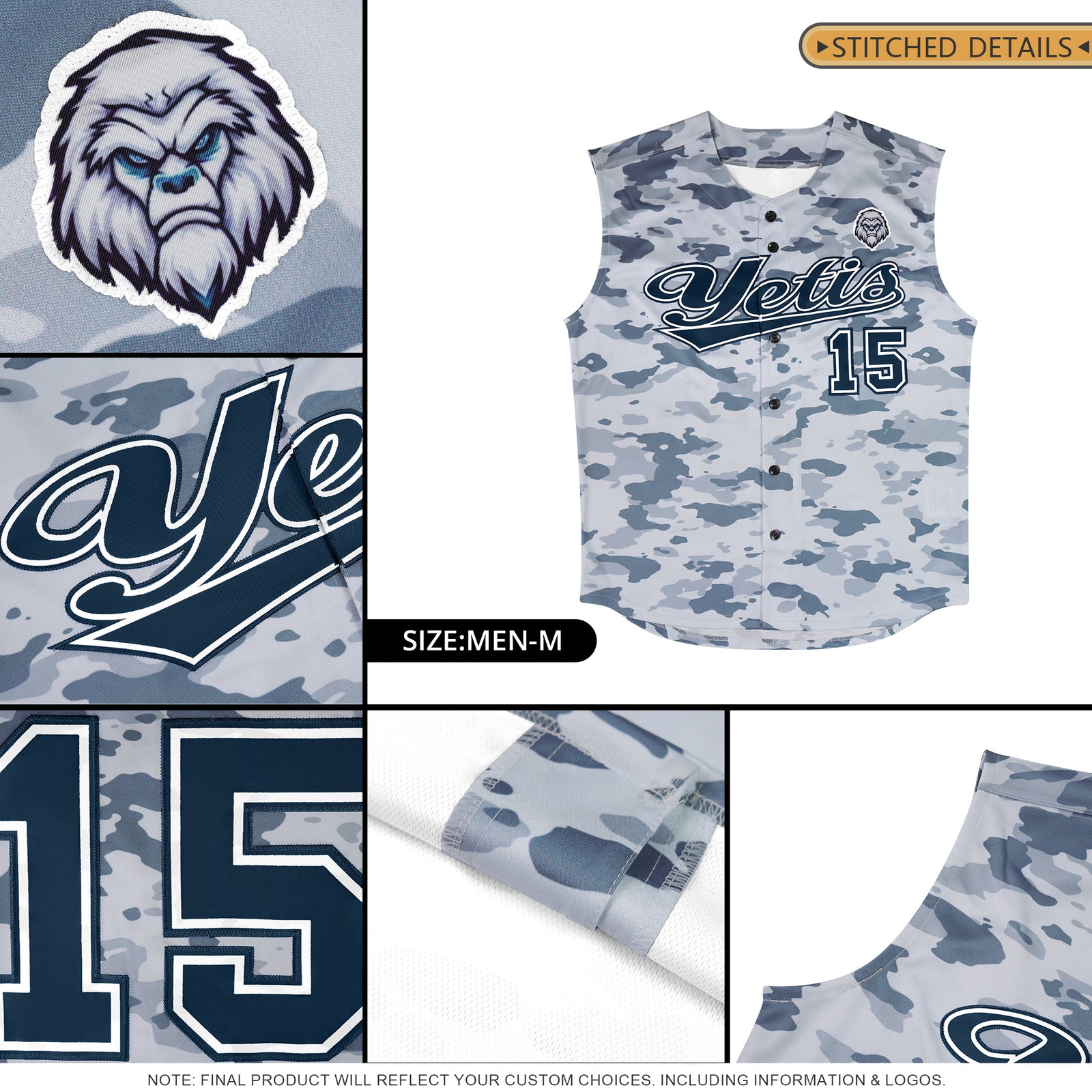 Custom Navy Gray Camo Fashion Authentic Sleeveless Baseball Jersey