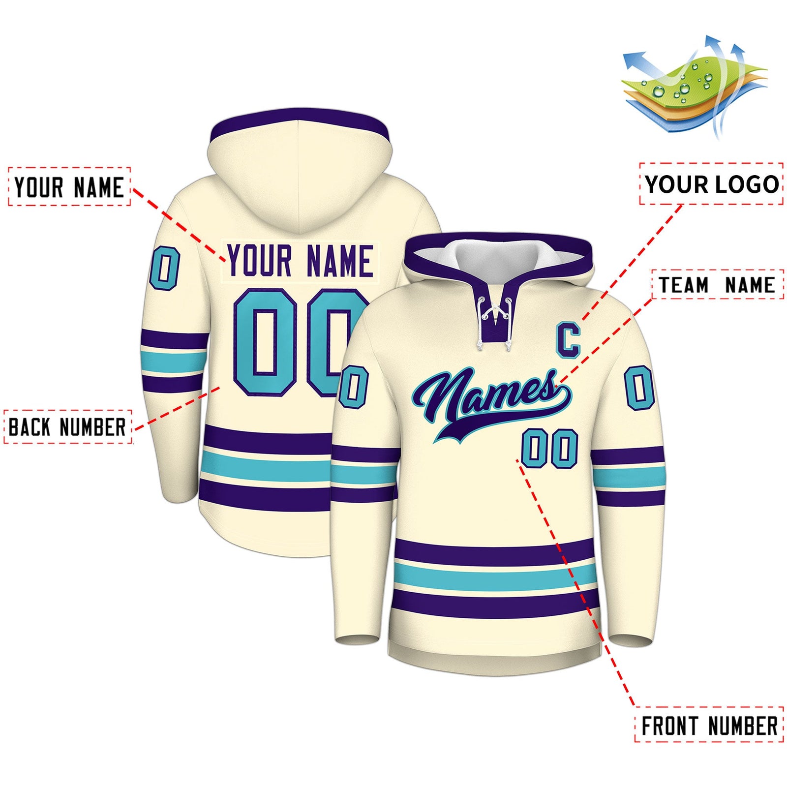 Custom Hockey Hoodie Jersey Cream Purple Classic Style for Men&Youth