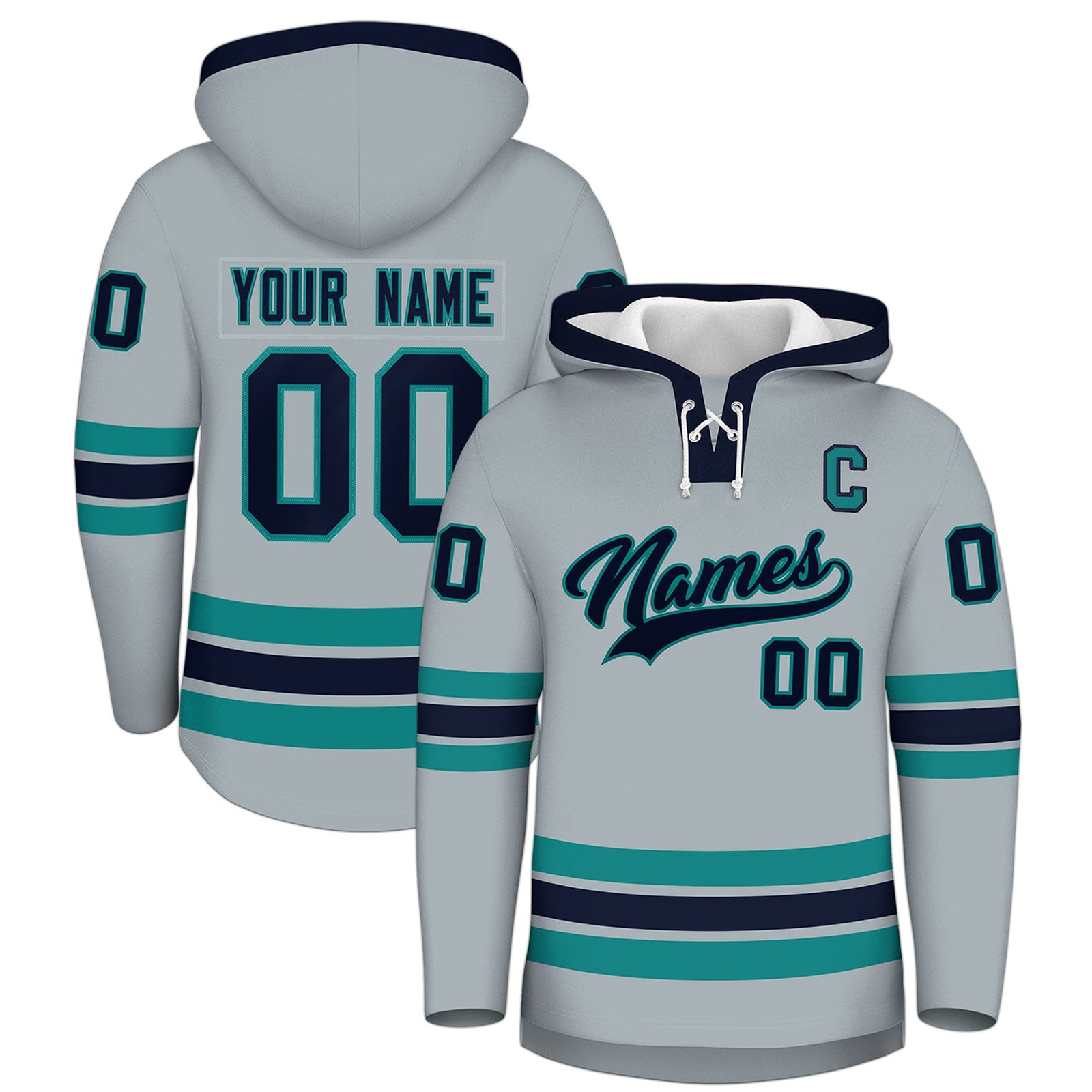 Custom Hockey Hoodie Jersey Silver Navy Classic Style for Men&Youth