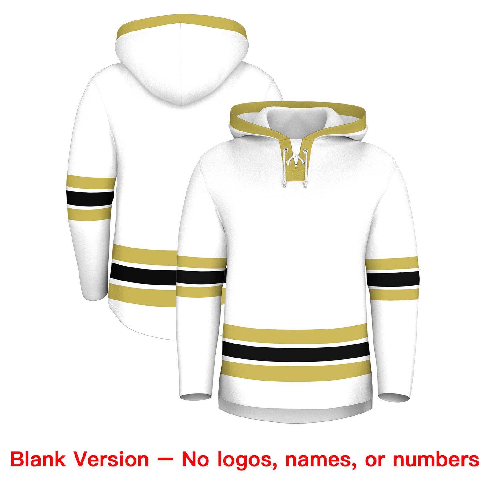 Custom Hockey Hoodie Jersey White Old Gold Classic Style Add Name,Number & Logo