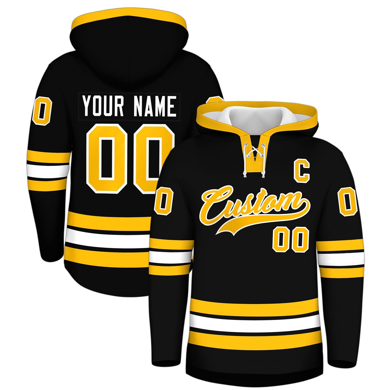 Custom Hockey Hoodie Jersey Black Gold Classic Style for Men&Youth