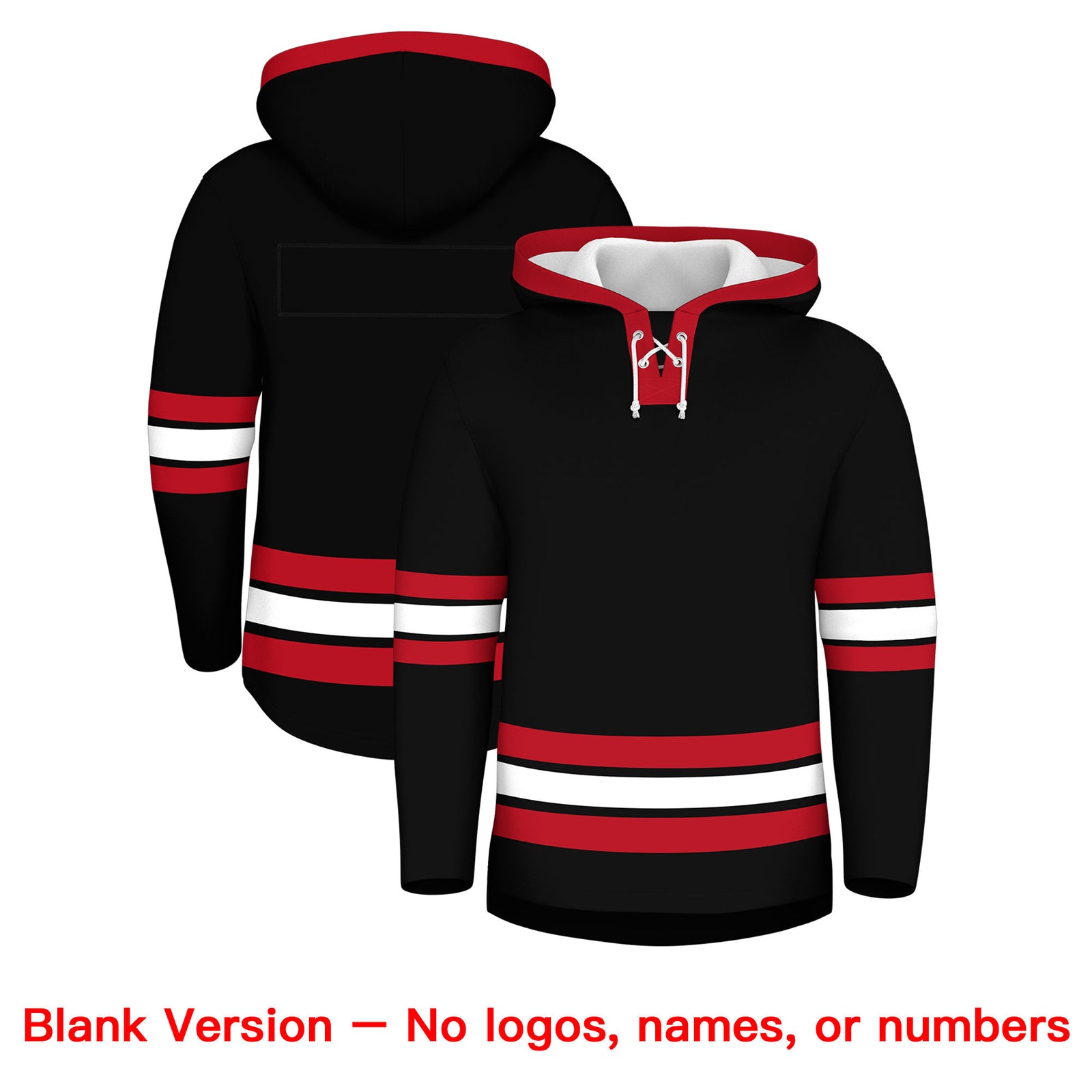 Custom Hockey Hoodie Jersey Black Red Classic Style Add Name,Number & Logo