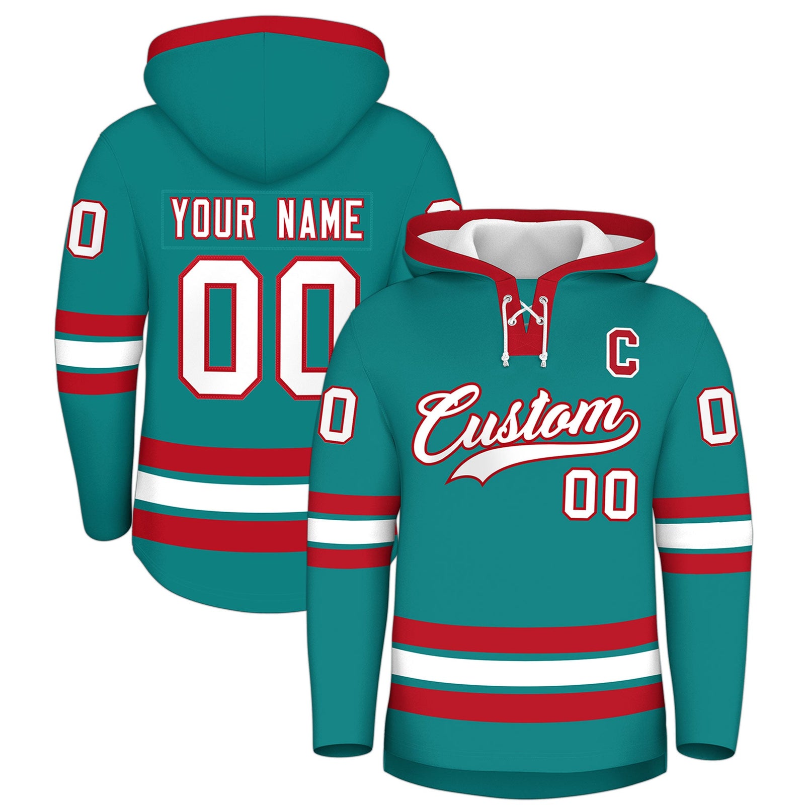 Custom Hockey Hoodie Jersey Teal Red Classic Style for Men&Youth