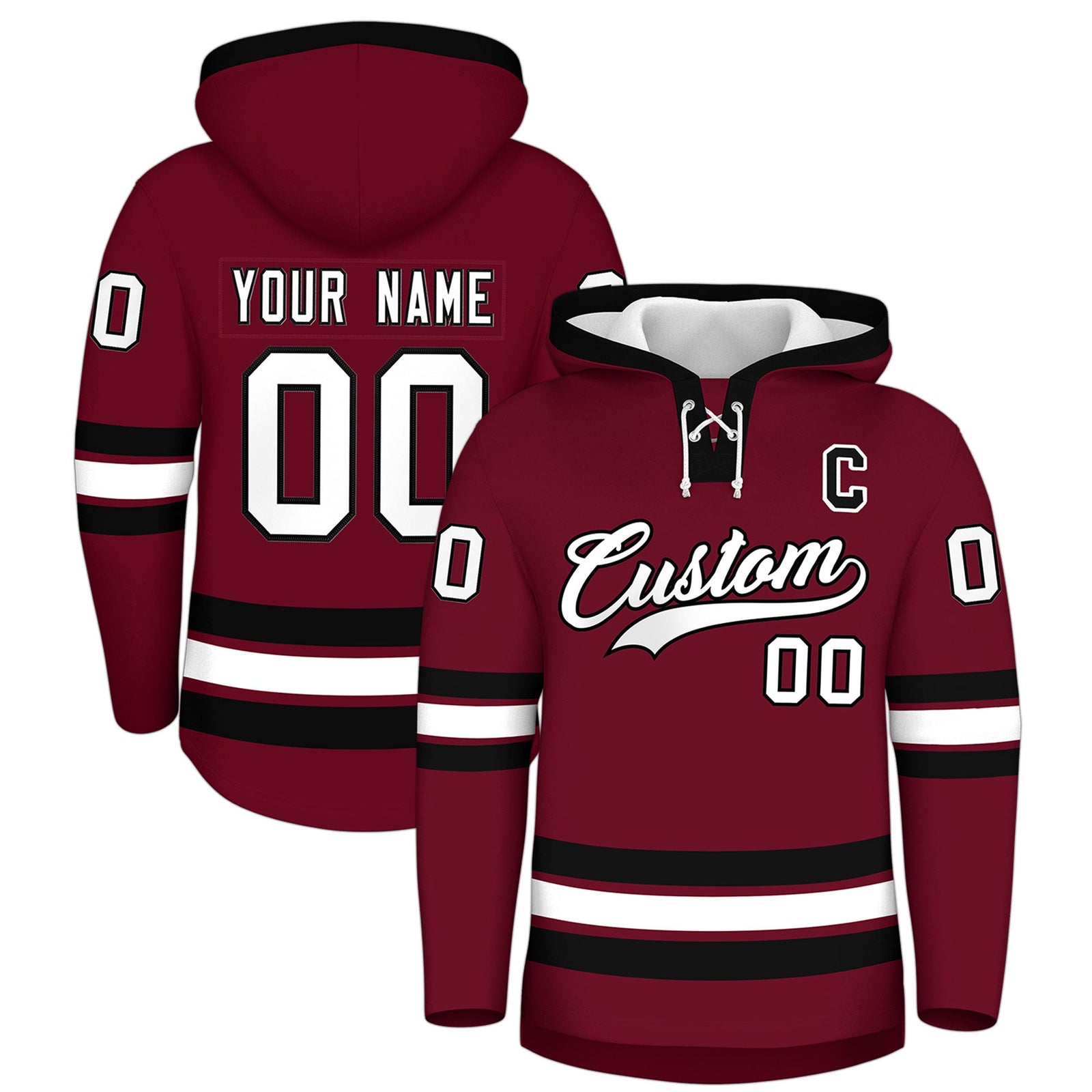 Custom Hockey Hoodie Jersey Crimson Black Classic Style Add Name,Number & Logo