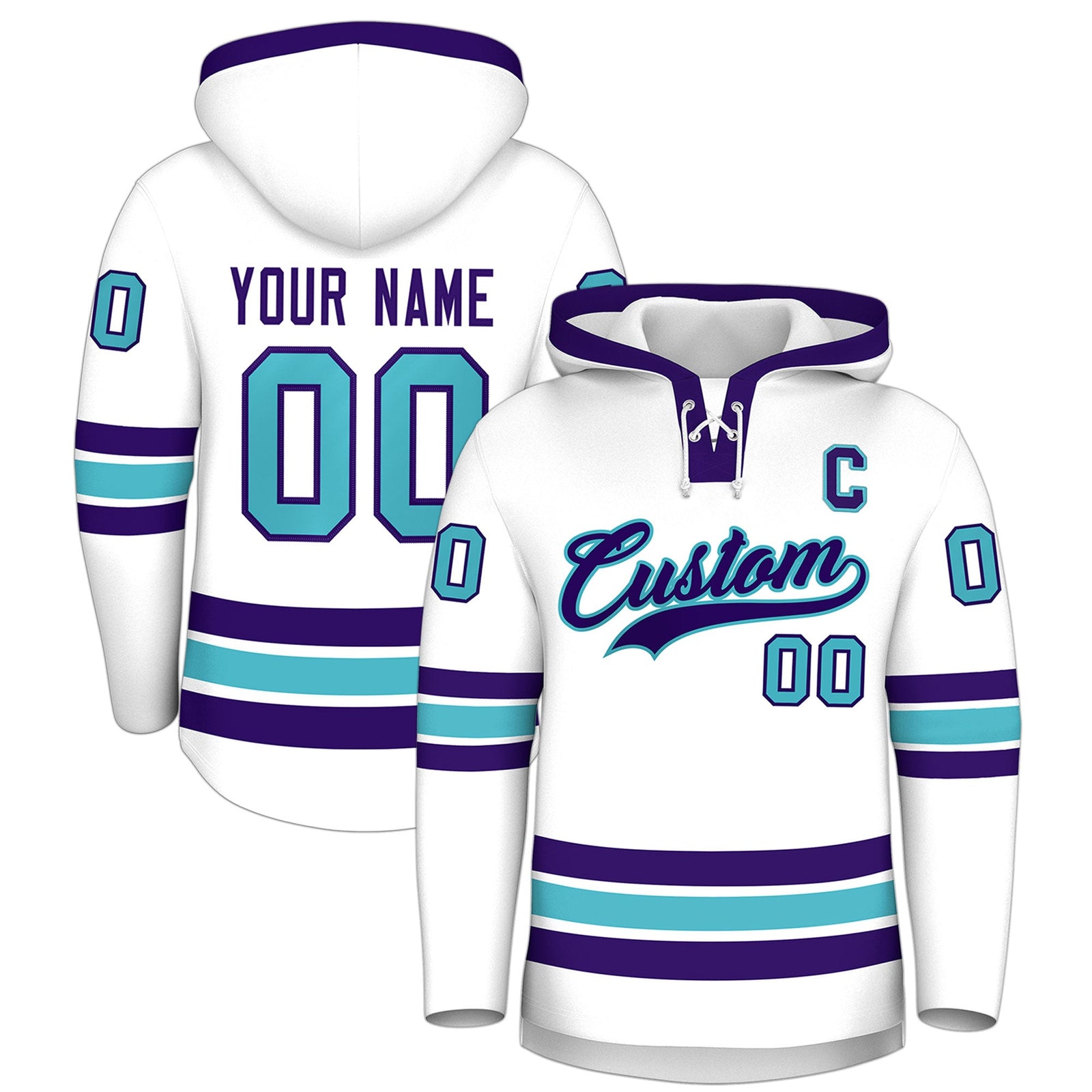 Custom Hockey Hoodie Jersey White Purple Classic Style for Men&Youth