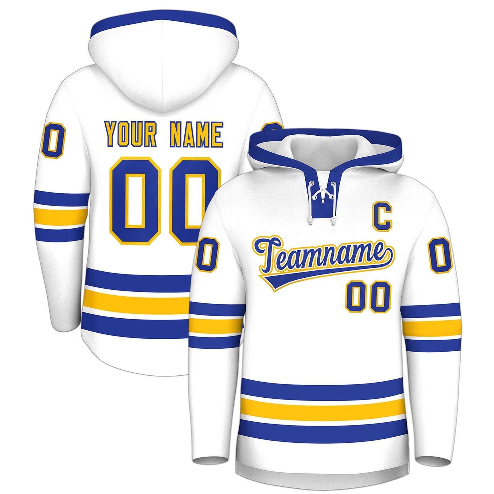 Custom Hockey Hoodie Jersey White Royal Blue Classic Style Add Name,Number & Logo