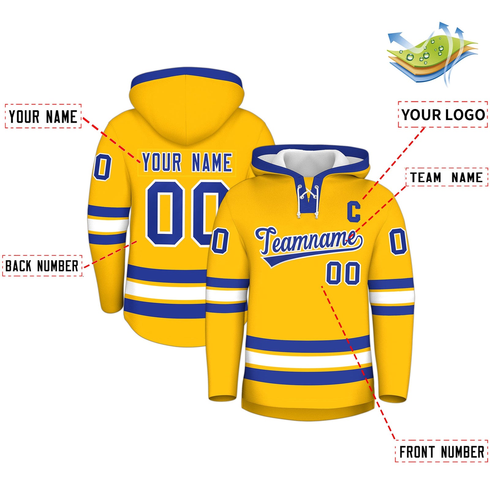 Custom Hockey Hoodie Jersey Gold Royal Blue Classic Style for Men&Youth