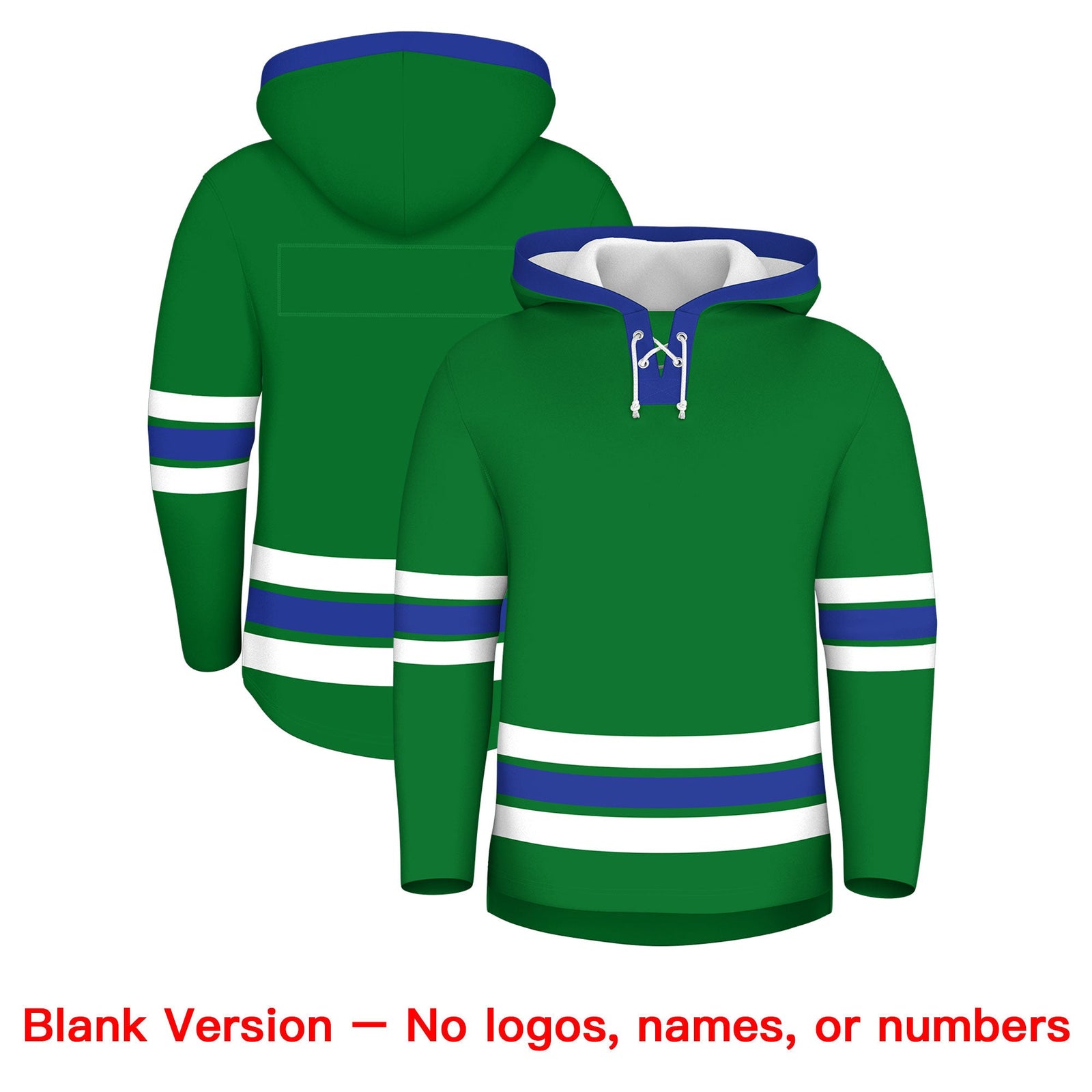 Custom Hockey Hoodie Jersey Kelly Green Royal Blue Classic Style Add Name,Number & Logo
