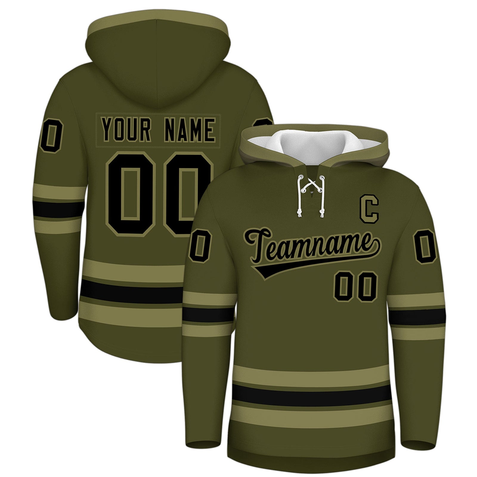 Custom Hockey Hoodie Jersey Olive Black Classic Style Add Name,Number & Logo