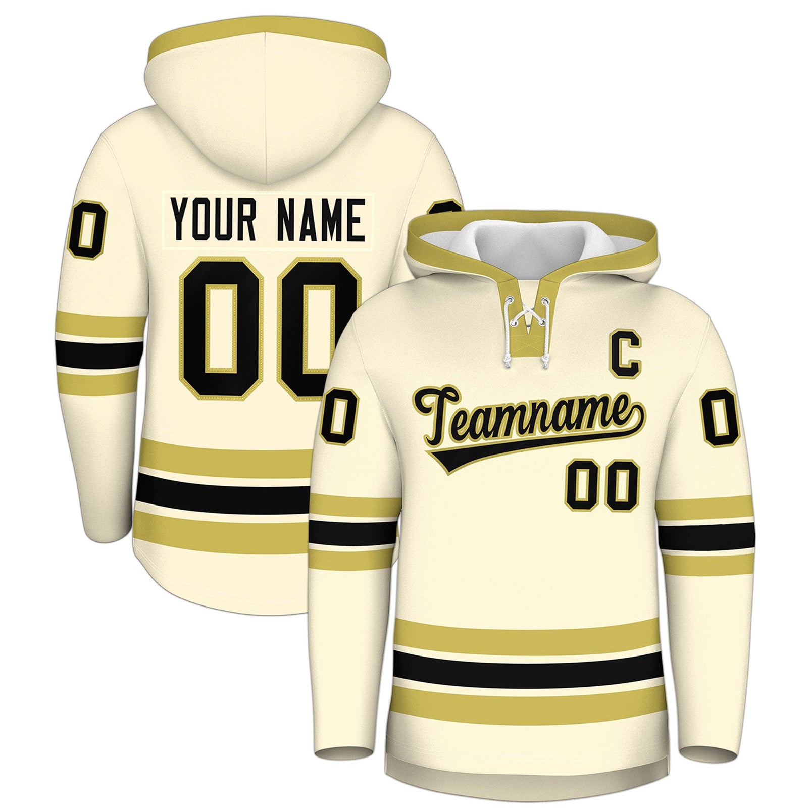 Custom Hockey Hoodie Jersey Cream Old Gold Classic Style for Men&Youth