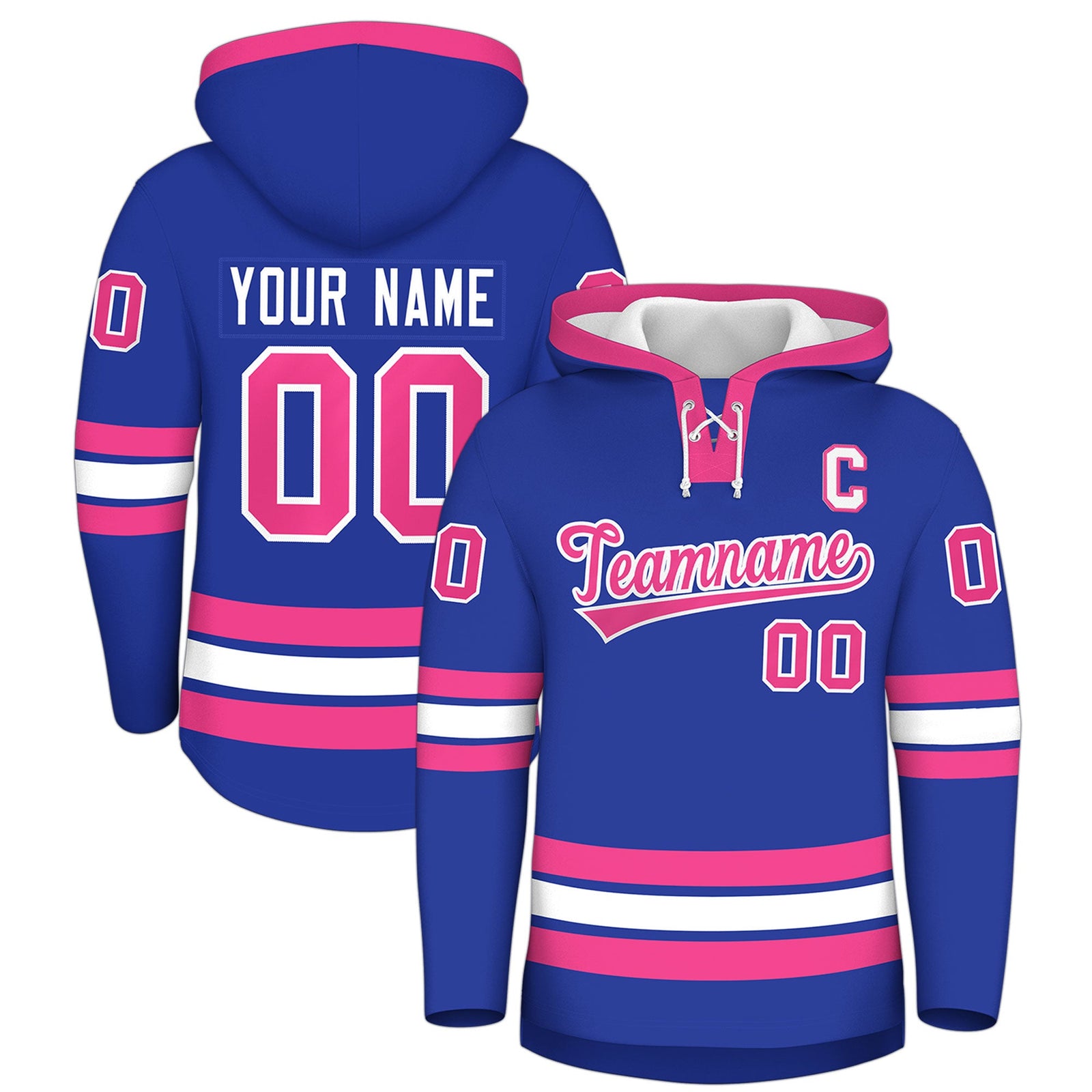 Custom Hockey Hoodie Jersey Royal Blue Pink Classic Style Add Name,Number & Logo