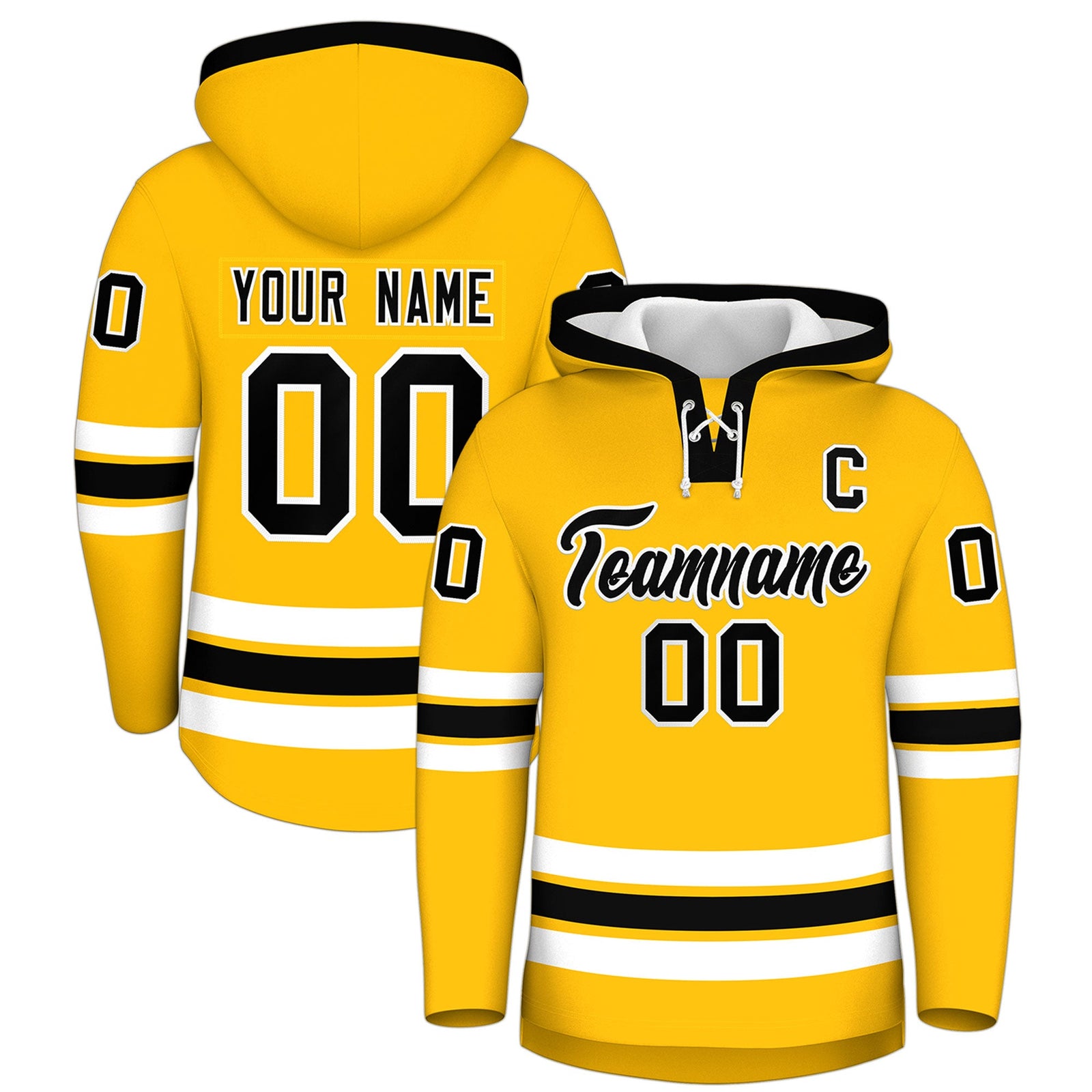 Custom Hockey Hoodie Jersey Gold Black Classic Style Add Name,Number & Logo