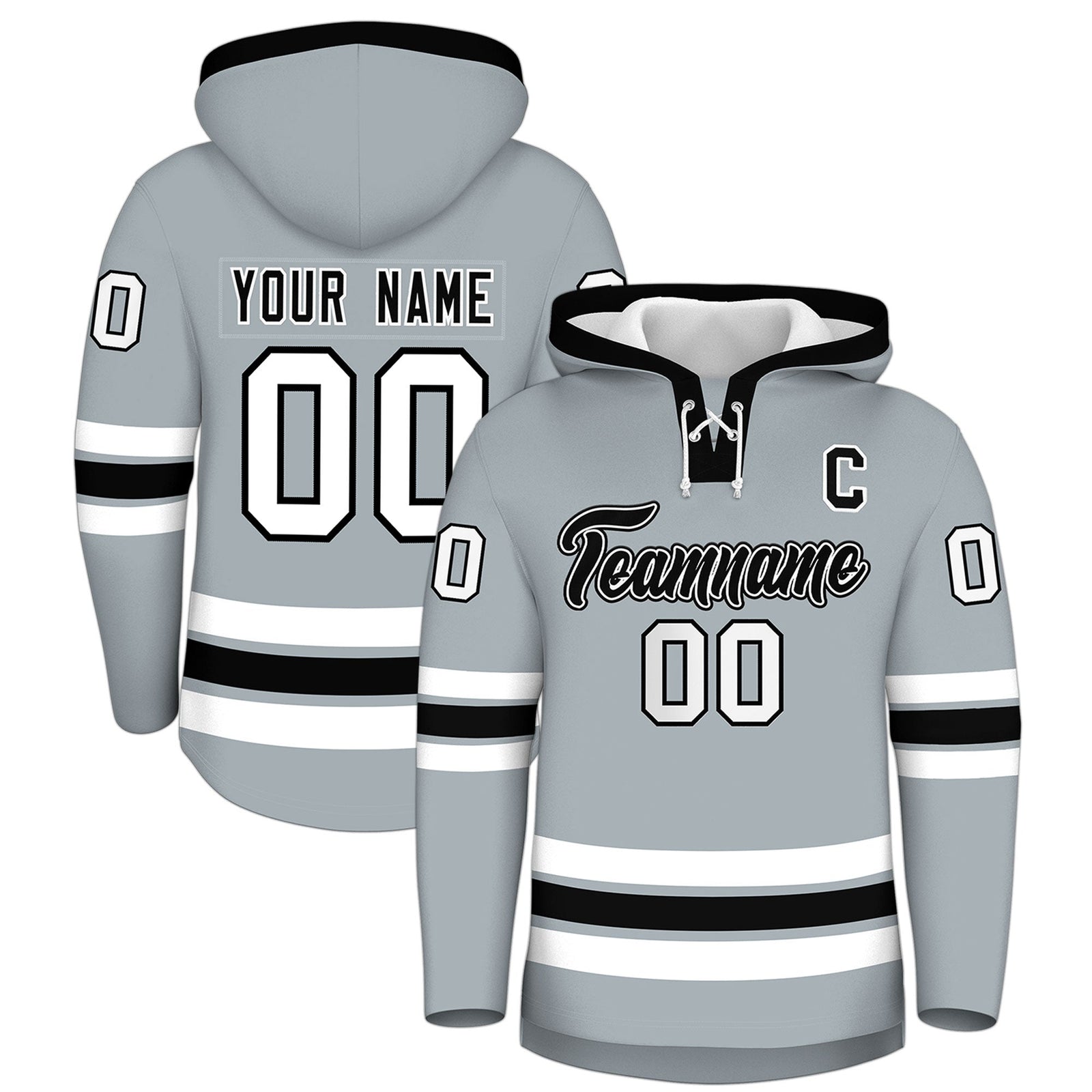 Custom Hockey Hoodie Jersey Silver Black Classic Style for Men&Youth
