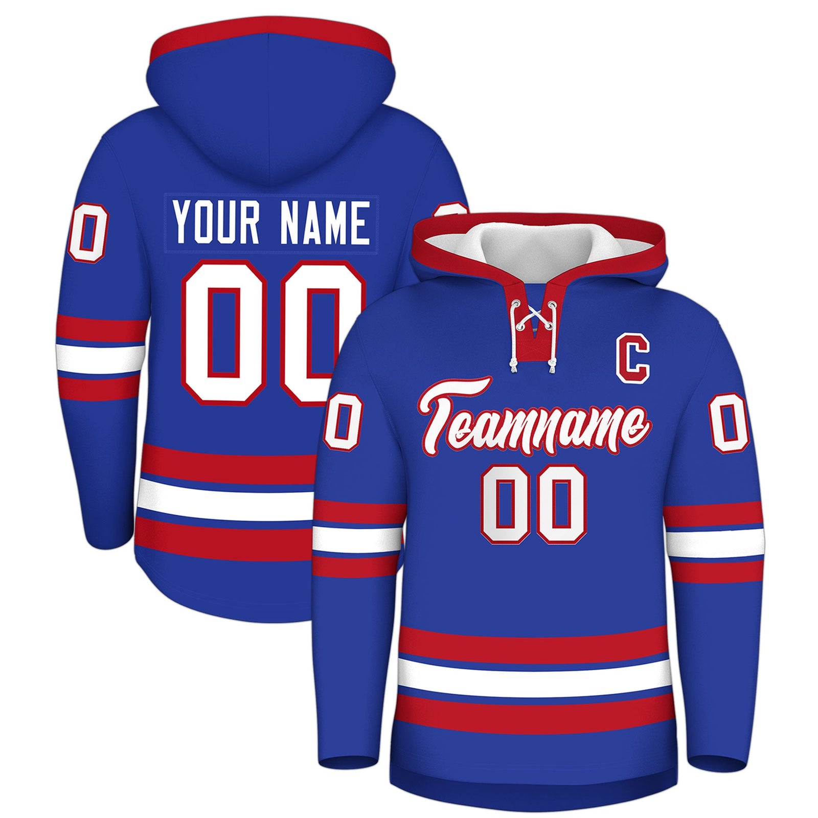 Custom Hockey Hoodie Jersey Royal Blue Red Classic Style Add Name,Number & Logo