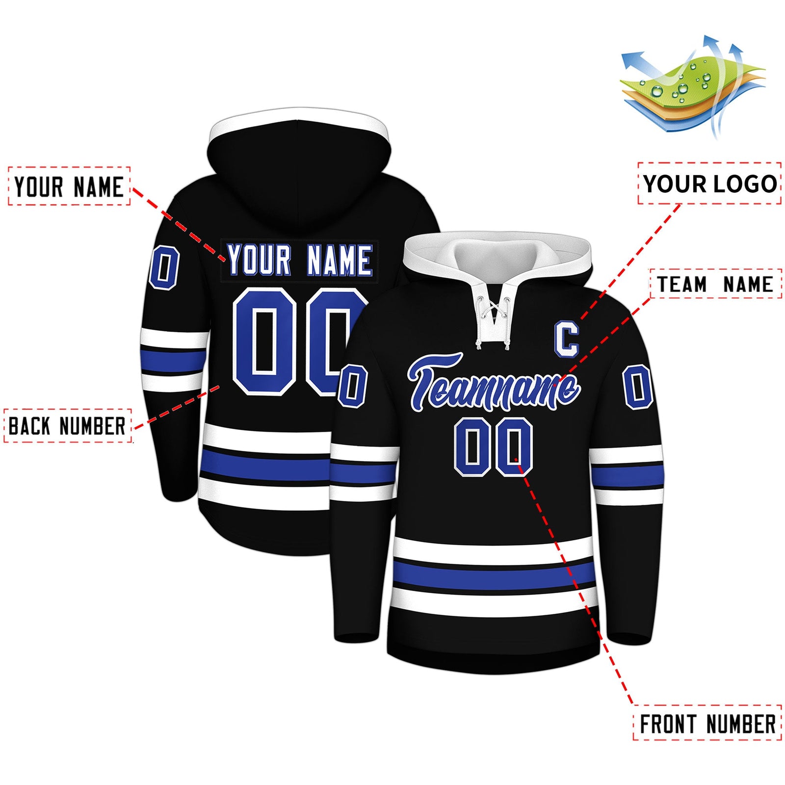Custom Hockey Hoodie Jersey Black White Classic Style for Men&Youth