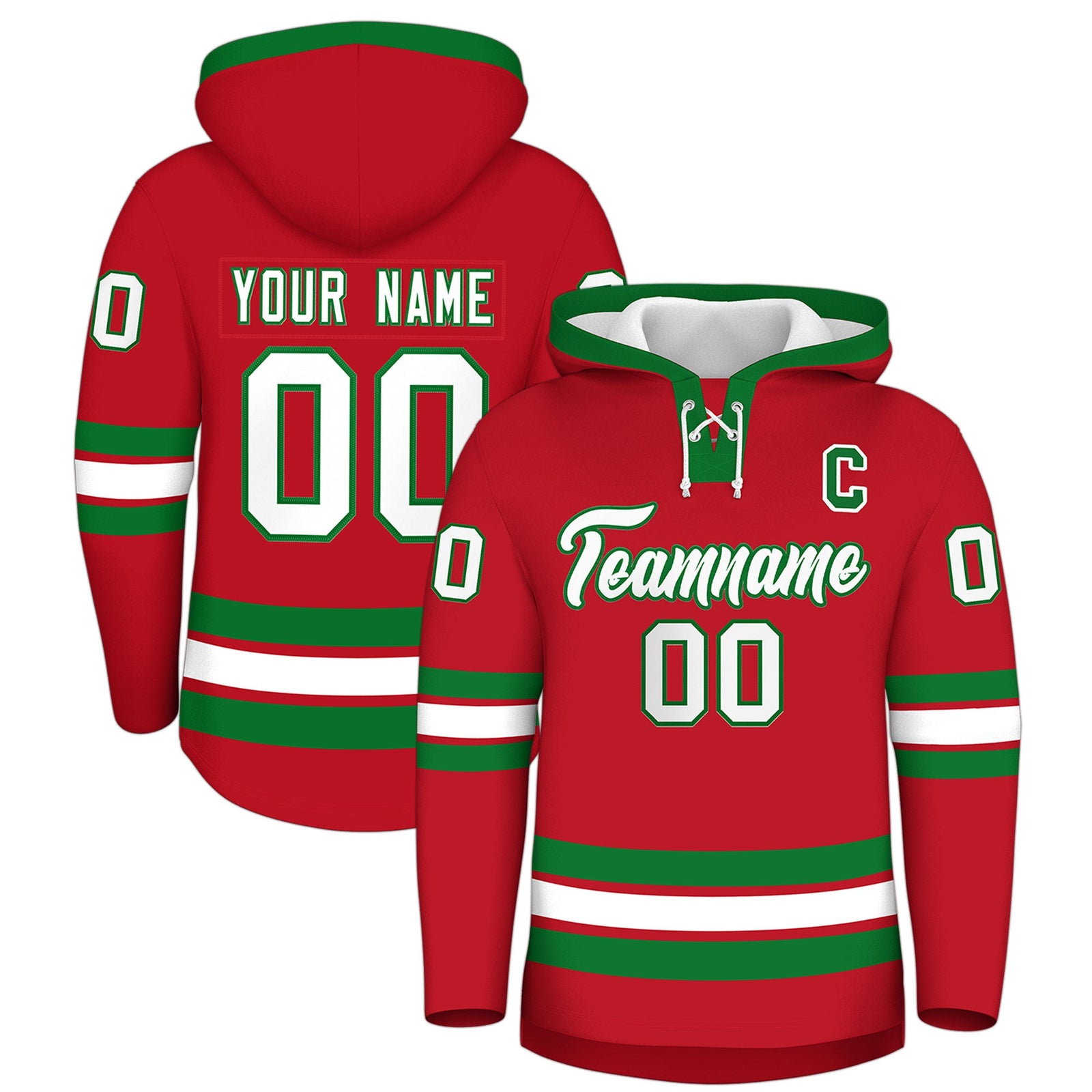 Custom Hockey Hoodie Jersey Red Kelly Green Classic Style for Men&Youth