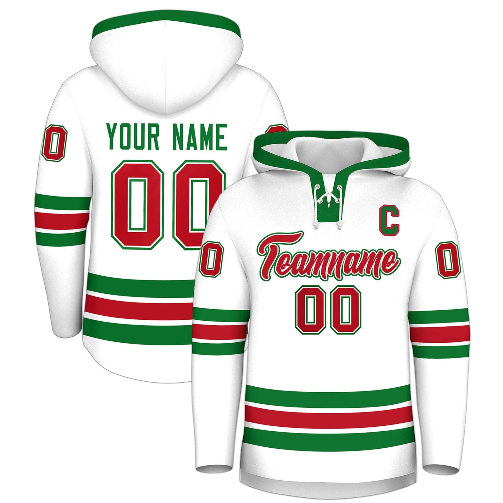Custom Hockey Hoodie Jersey White Kelly Green Classic Style Add Name,Number & Logo