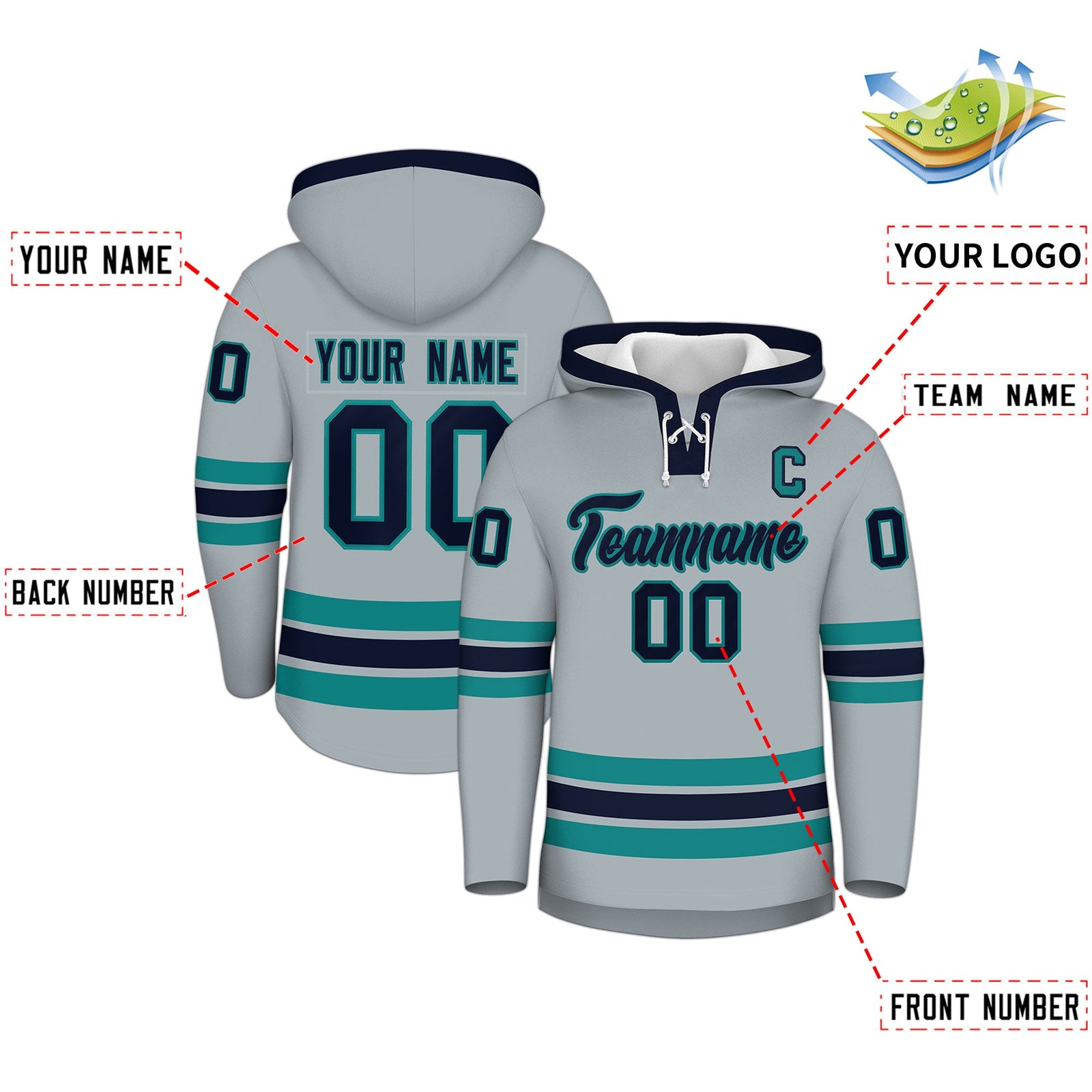 Custom Hockey Hoodie Jersey Silver Navy Classic Style for Men&Youth
