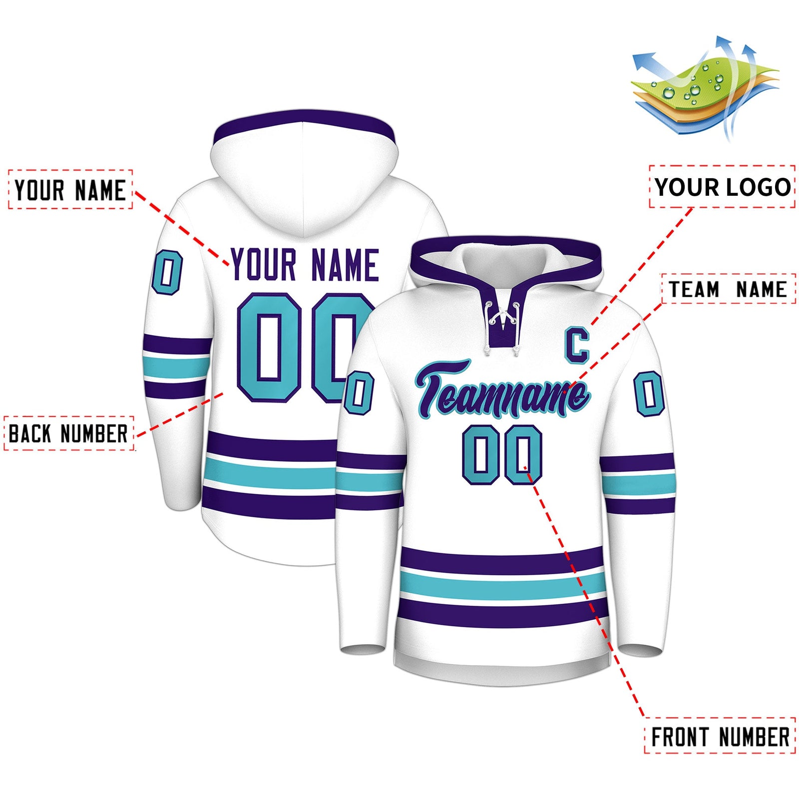 Custom Hockey Hoodie Jersey White Purple Classic Style for Men&Youth