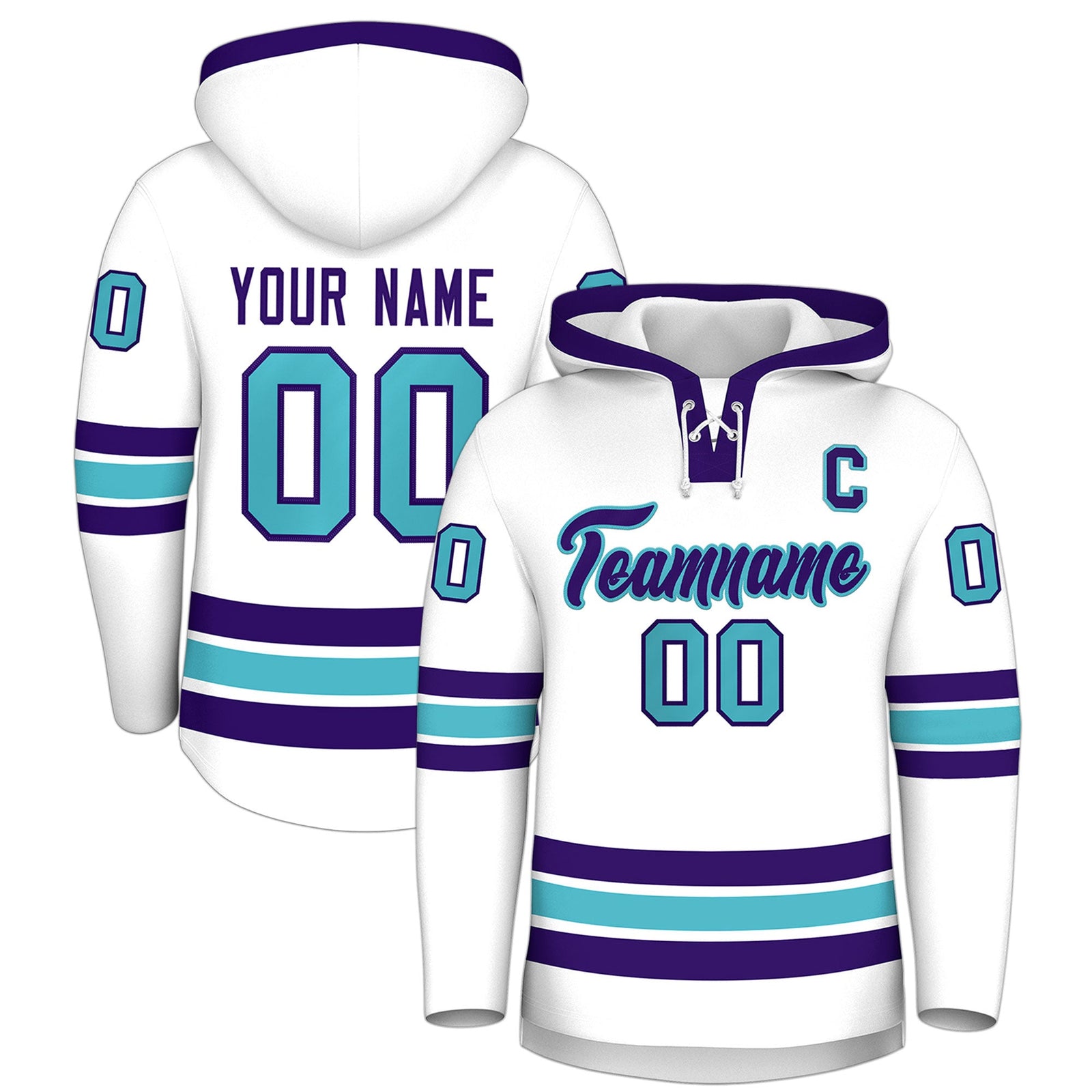 Custom Hockey Hoodie Jersey White Purple Classic Style for Men&Youth