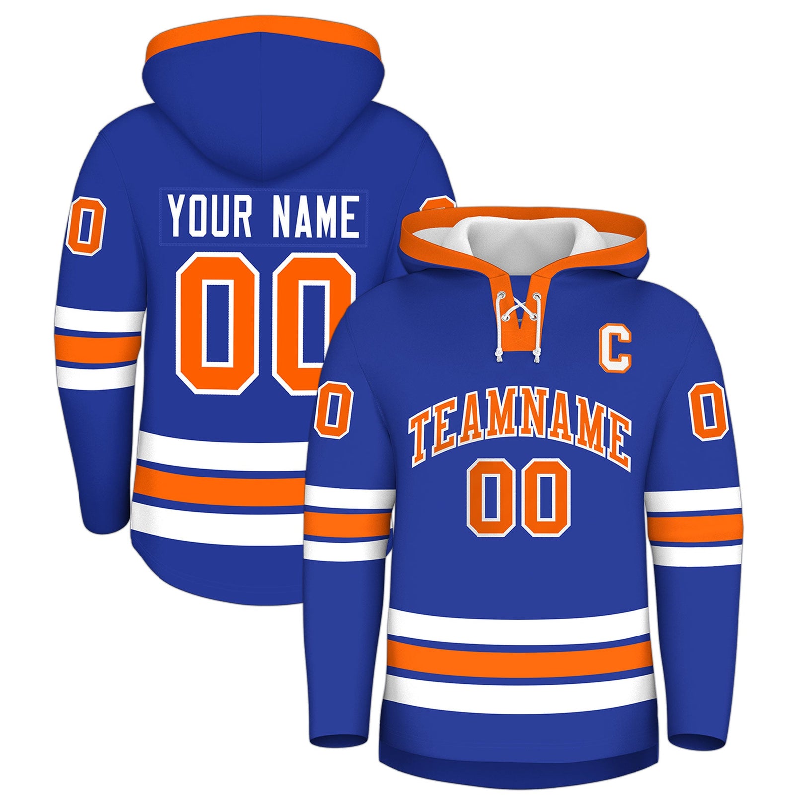 Custom Hockey Hoodie Jersey Royal Blue Orange Classic Style for Men&Youth