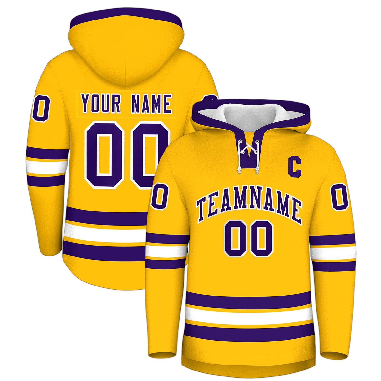 Custom Hockey Hoodie Jersey Gold Purple Classic Style Add Name,Number & Logo