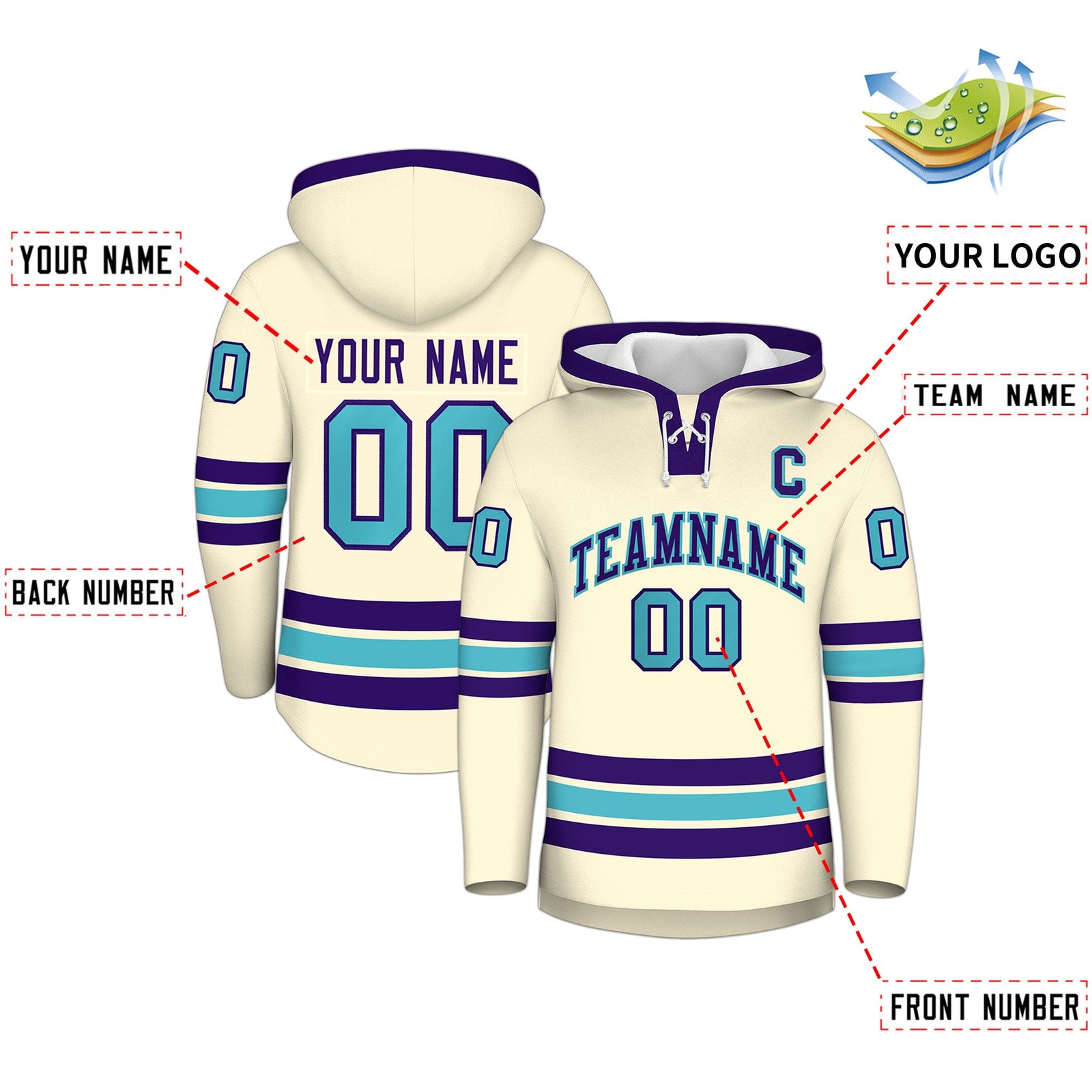 Custom Hockey Hoodie Jersey Cream Purple Classic Style for Men&Youth