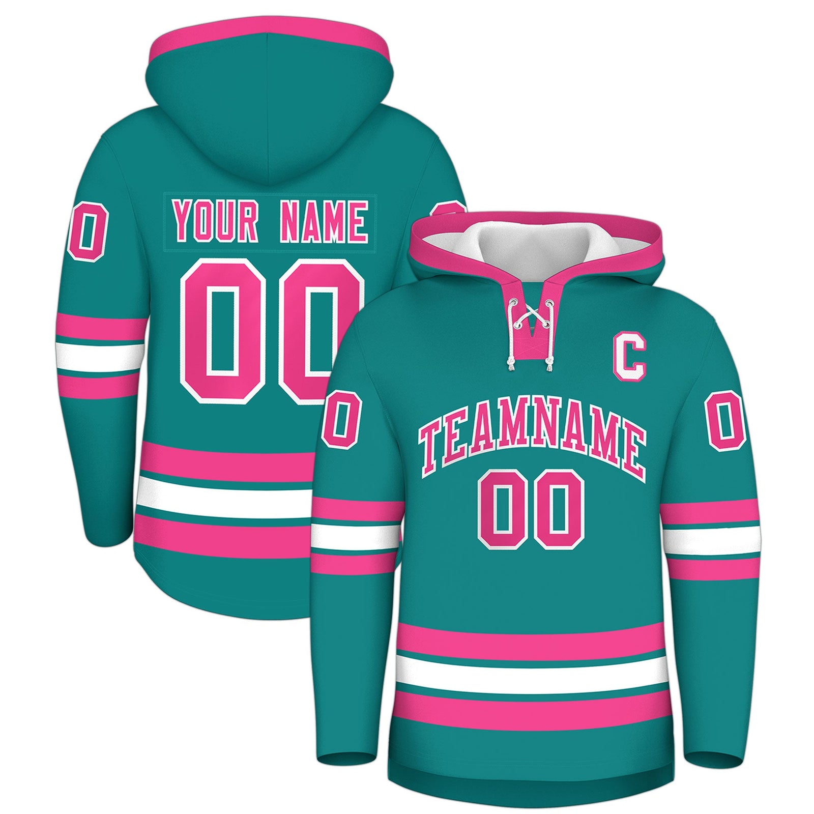 Custom Hockey Hoodie Jersey Teal Pink Classic Style for Men&Youth