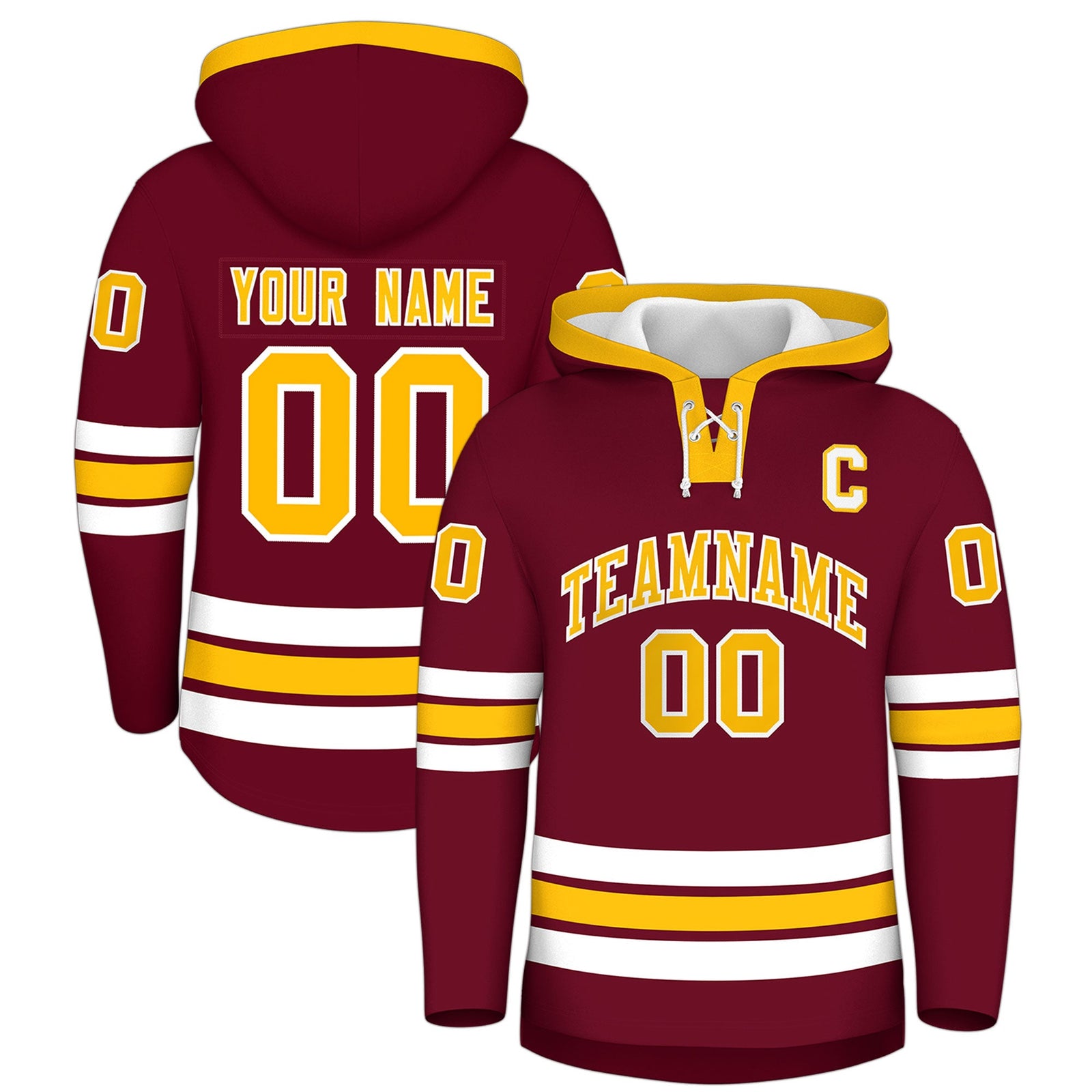 Custom Hockey Hoodie Jersey Crimson Gold Classic Style Add Name,Number & Logo