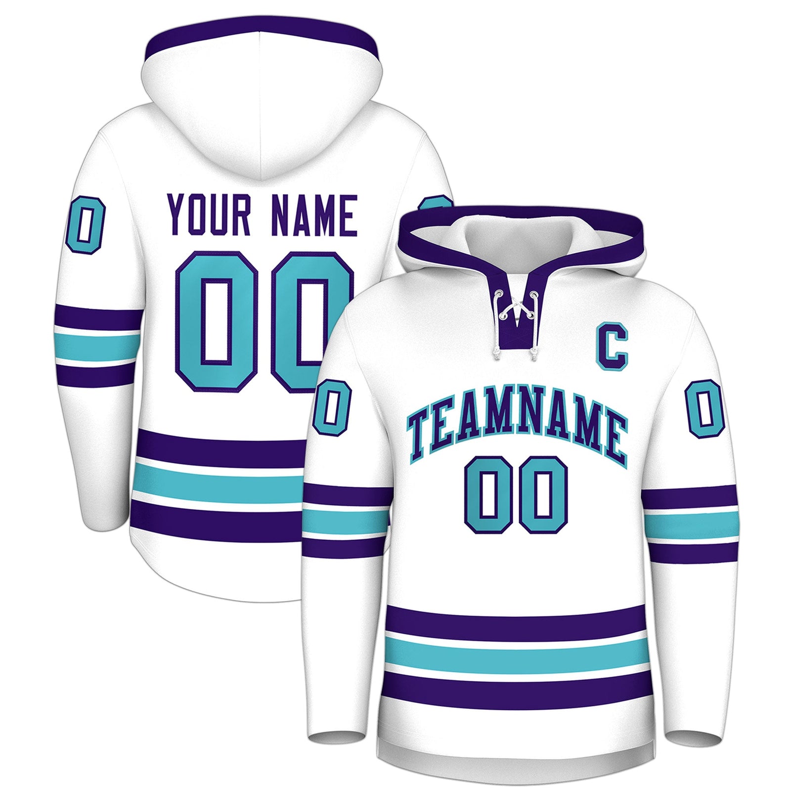 Custom Hockey Hoodie Jersey White Purple Classic Style for Men&Youth