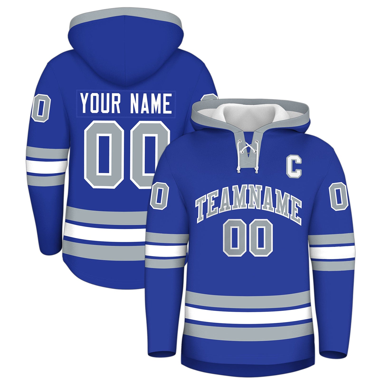Custom Hockey Hoodie Jersey Royal Blue Silver Classic Style for Men&Youth