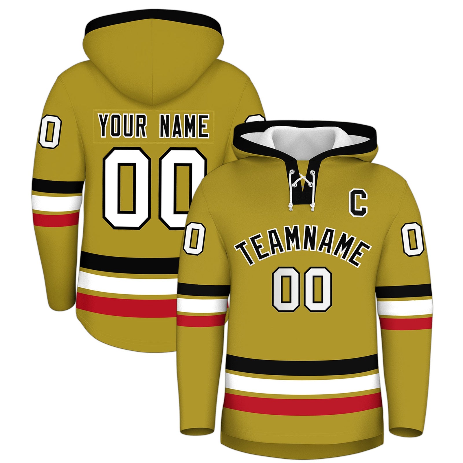 Custom Hockey Hoodie Jersey Old Gold Black Classic Style for Men&Youth