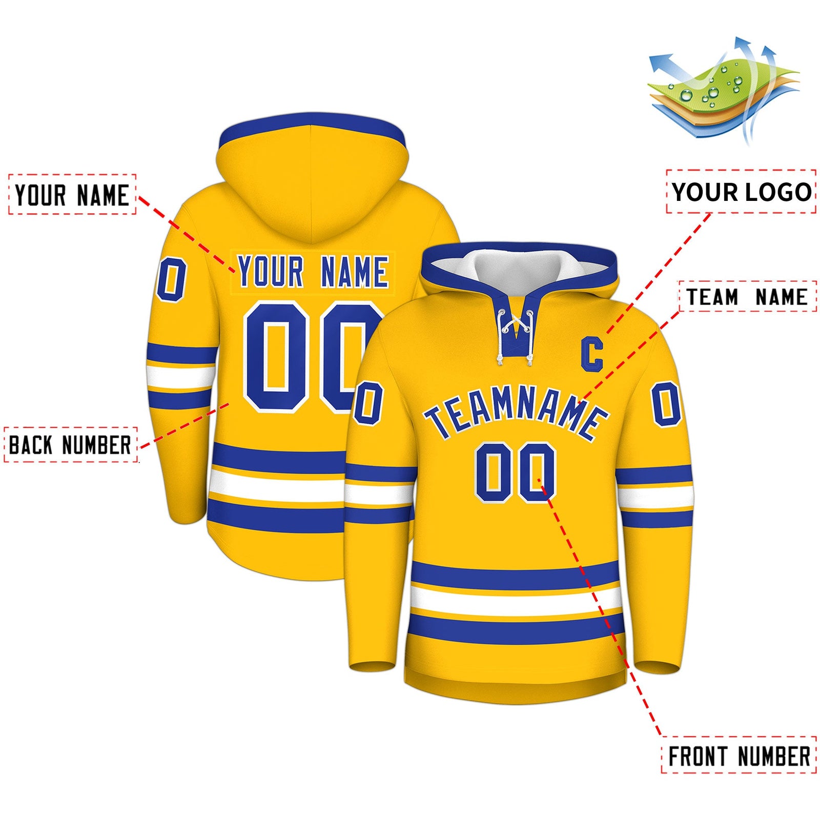 Custom Hockey Hoodie Jersey Gold Royal Blue Classic Style for Men&Youth