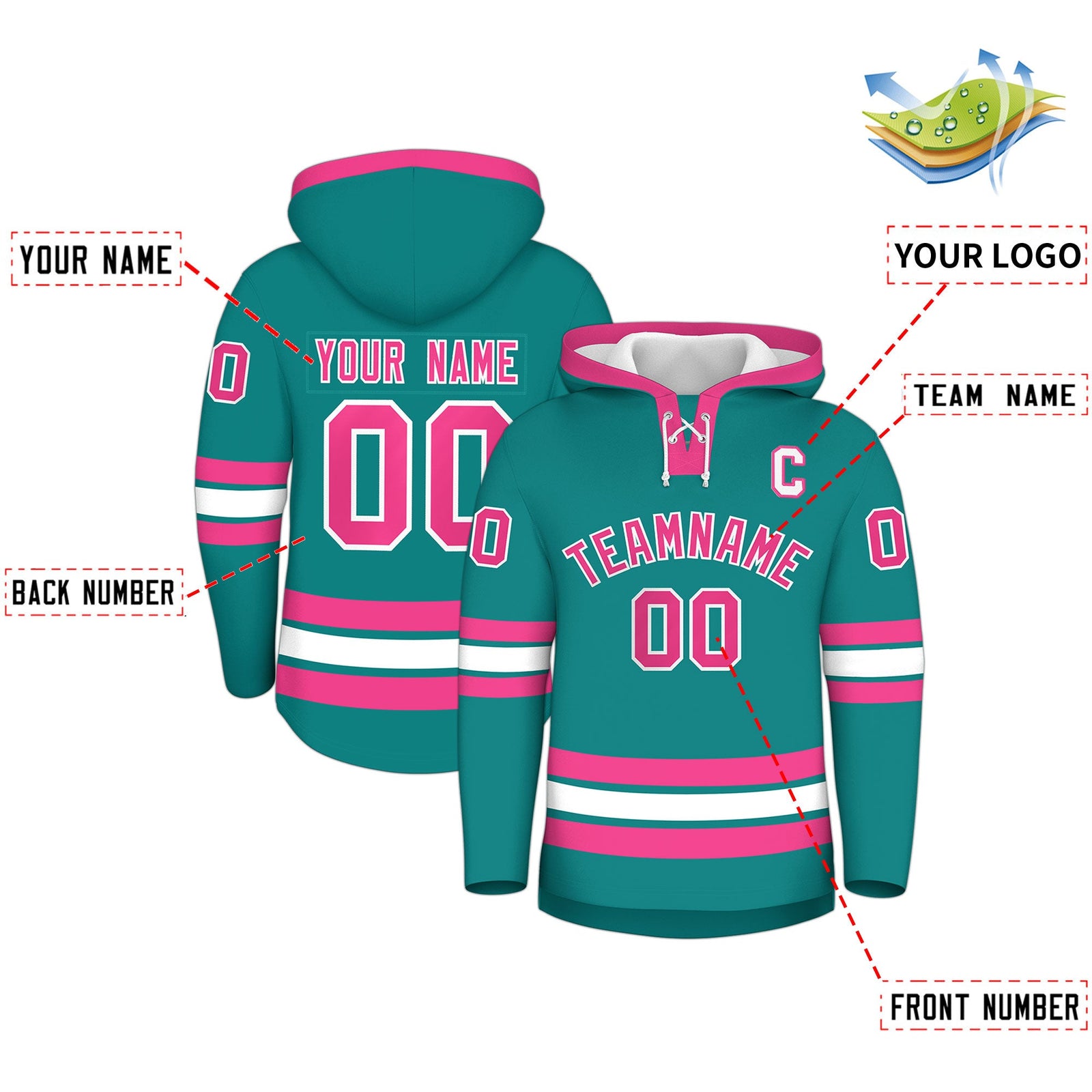 Custom Hockey Hoodie Jersey Teal Pink Classic Style for Men&Youth